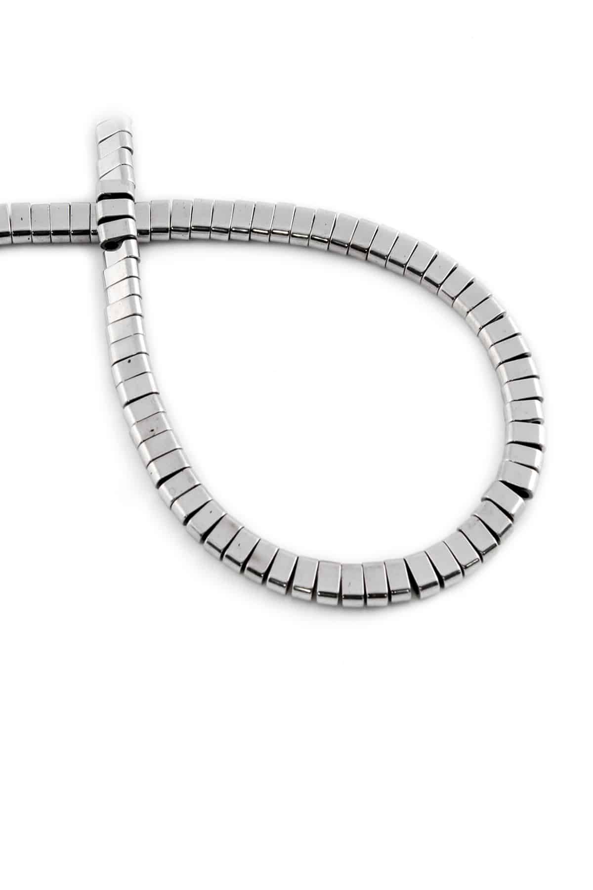 Hematite Natural Stone Shiny Cylinder Double Hole 4x2mm String Of Beads
