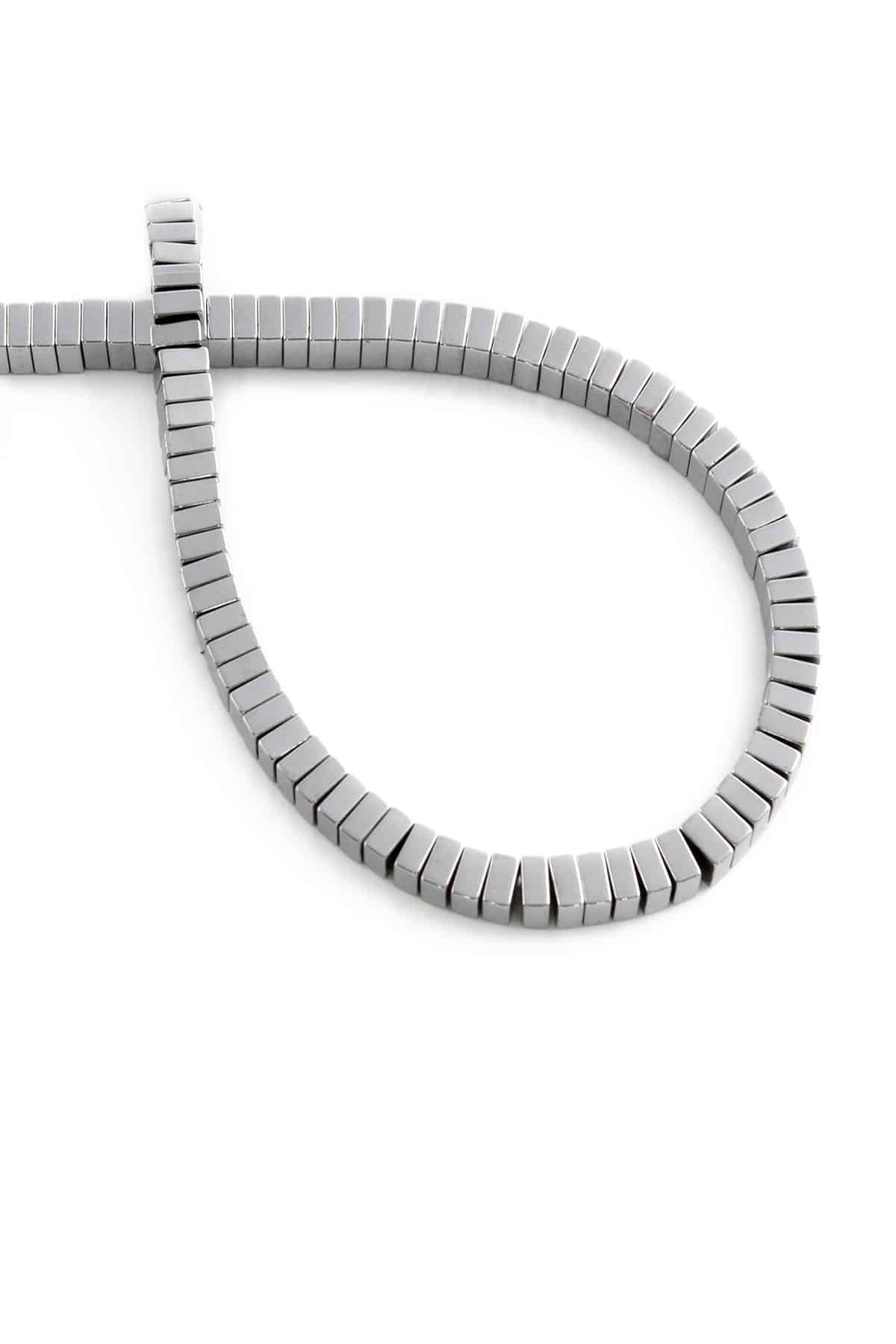 Hematit Taşı Kare Kesim Parlak Gümüş 4x2mm Doğal Taş Dizi