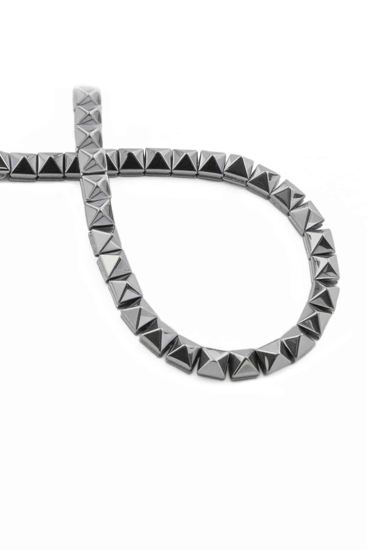 Hematite Natural Stone Shiny Cylinder Pyramid Cut 6x6mm String Of Beads