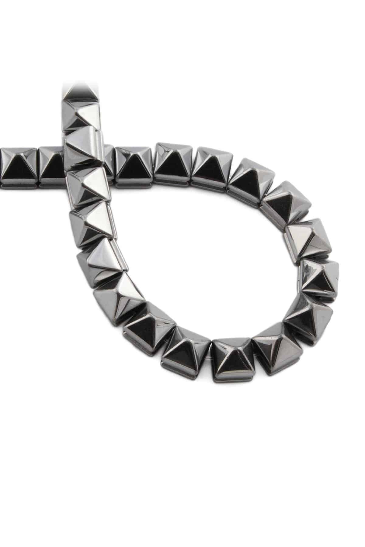 Hematite Natural Stone Shiny Cylinder Pyramid Cut 8x8mm String Of Beads