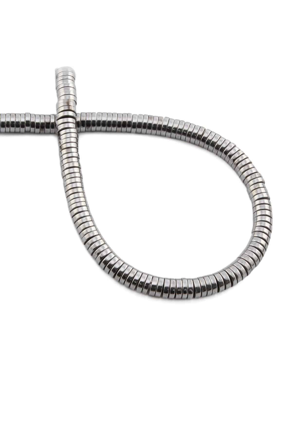 Hematite Natural Stone Shiny Cylinder Washer Cut 4x1mm String Of Beads