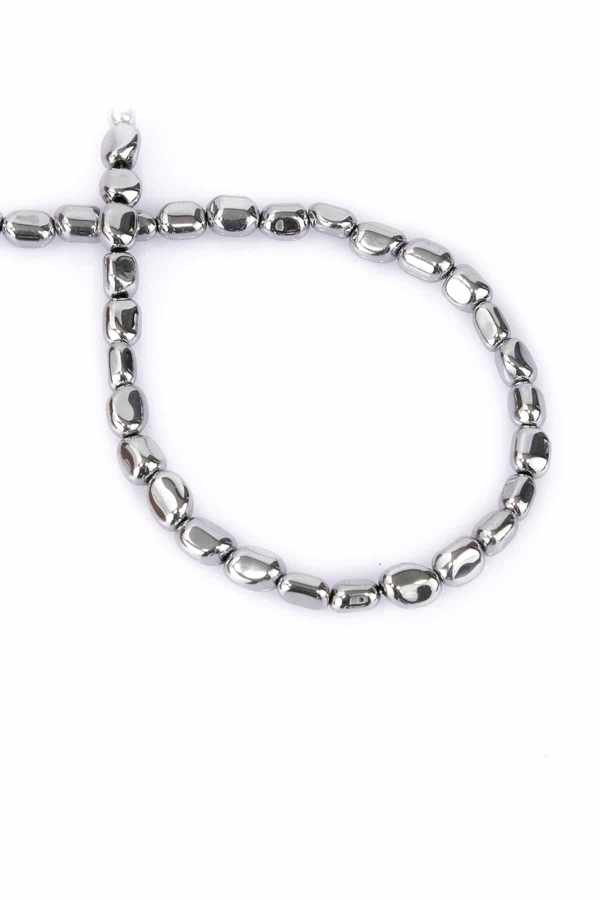 Hematit Taşı Tımbıl Kesim Parlak Gümüş 5x6mm Doğal Taş Dizi