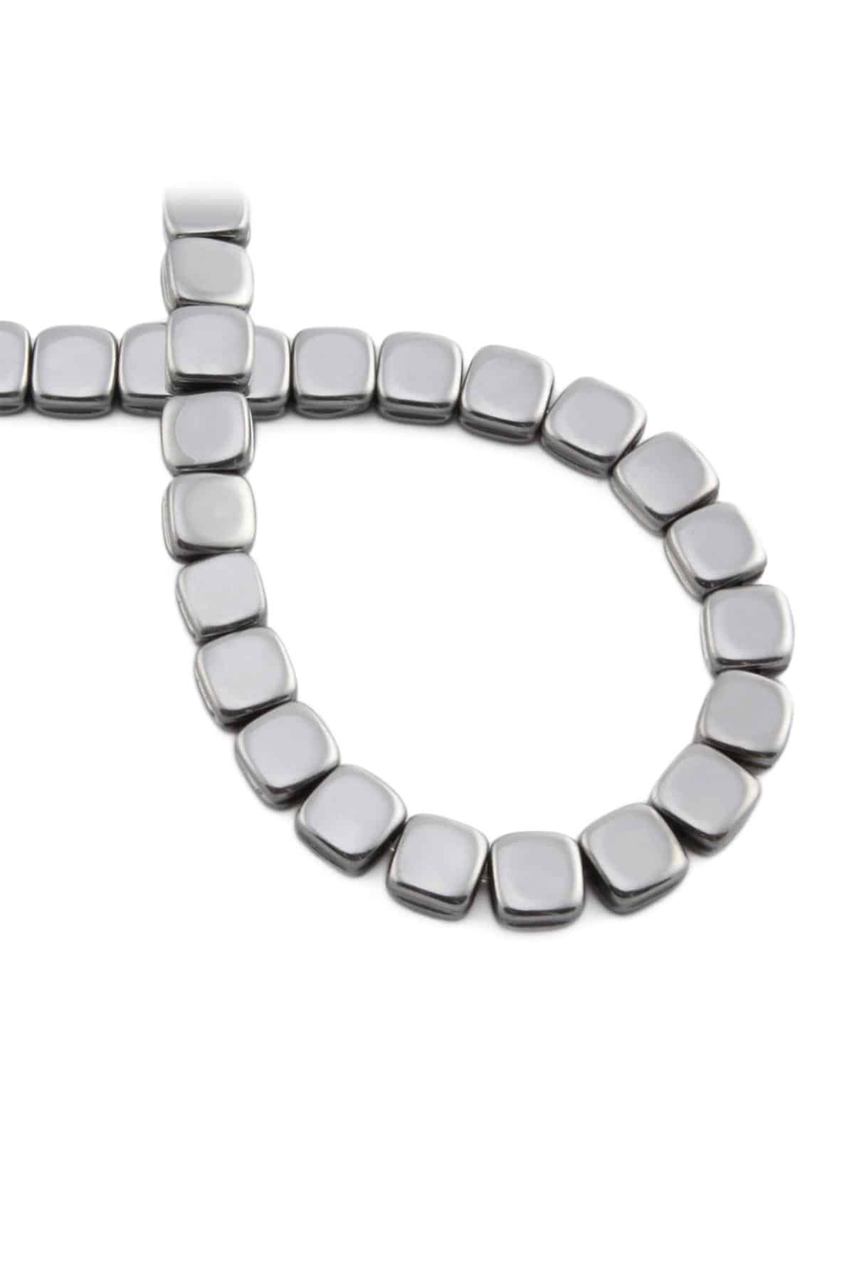 Hematite Natural Stone Shiny Cylinder Flat Square Cut 8x8mm String Of Beads