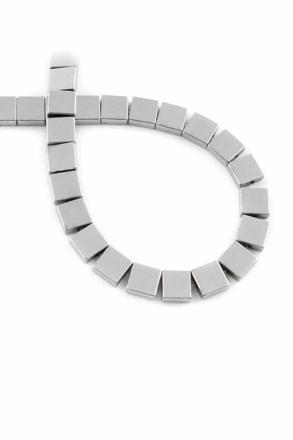 Hematite Natural Stone Shiny Cylinder Flat Square Cut 6x6mm String Of Beads