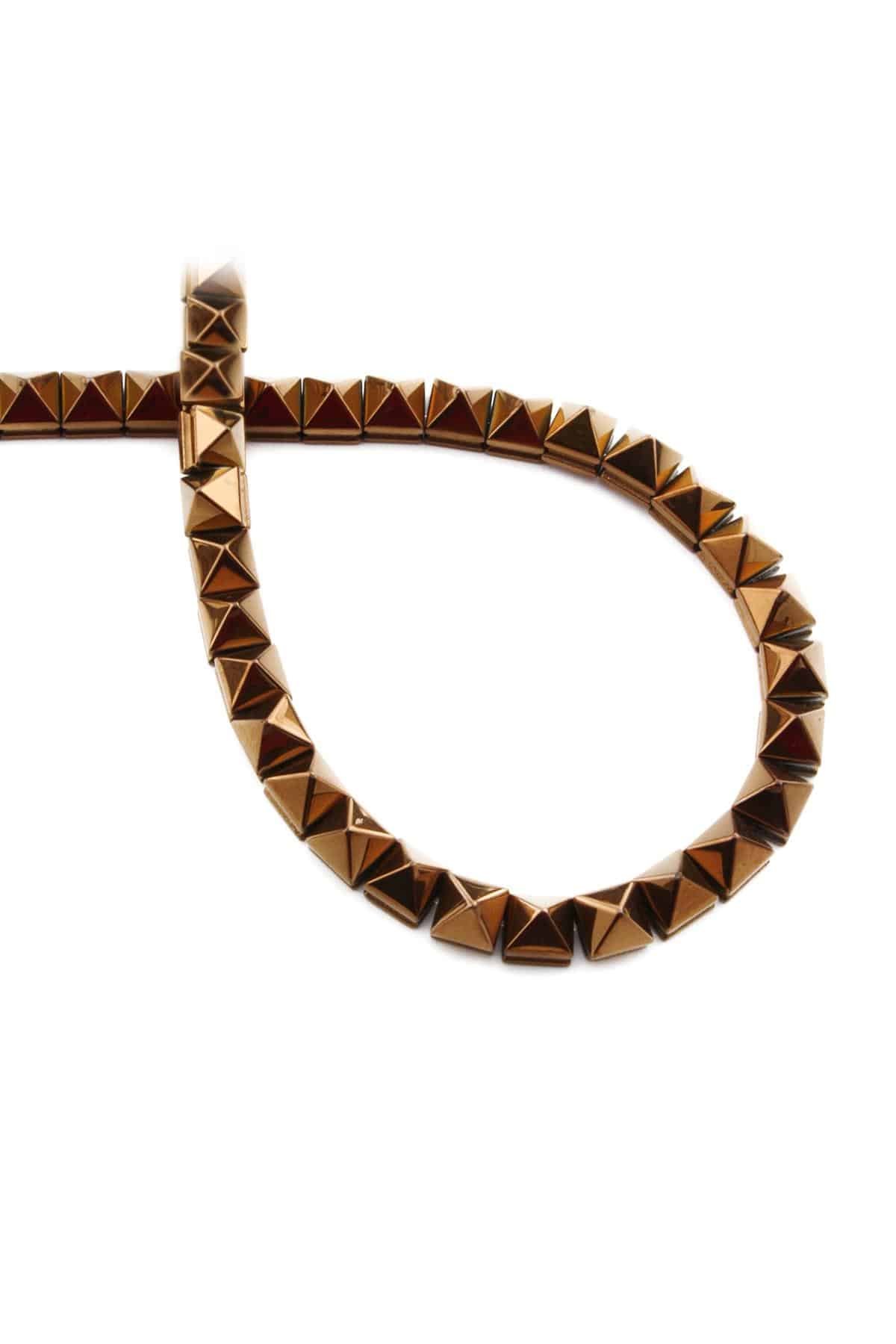 Hematite Natural Stone Shiny Brown Pyramid Cut 6x6mm String Of Beads