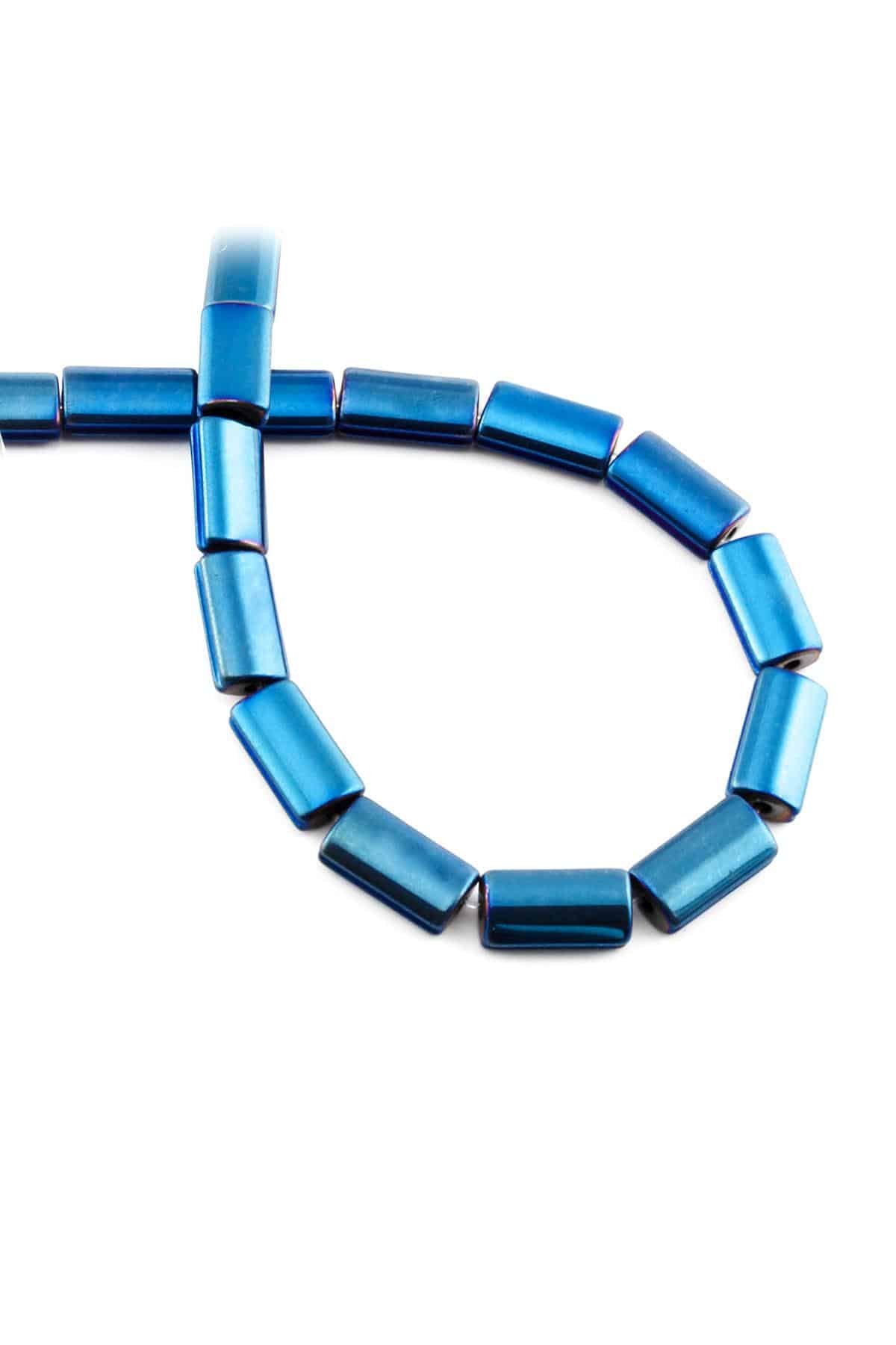 Hematite Natural Stone Shiny Blue 7x13mm String Of Beads
