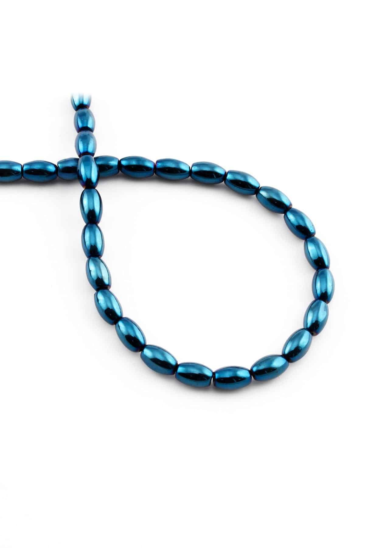 Hematite Natural Stone Shiny Blue Barley Cut 5x8mm String Of Beads