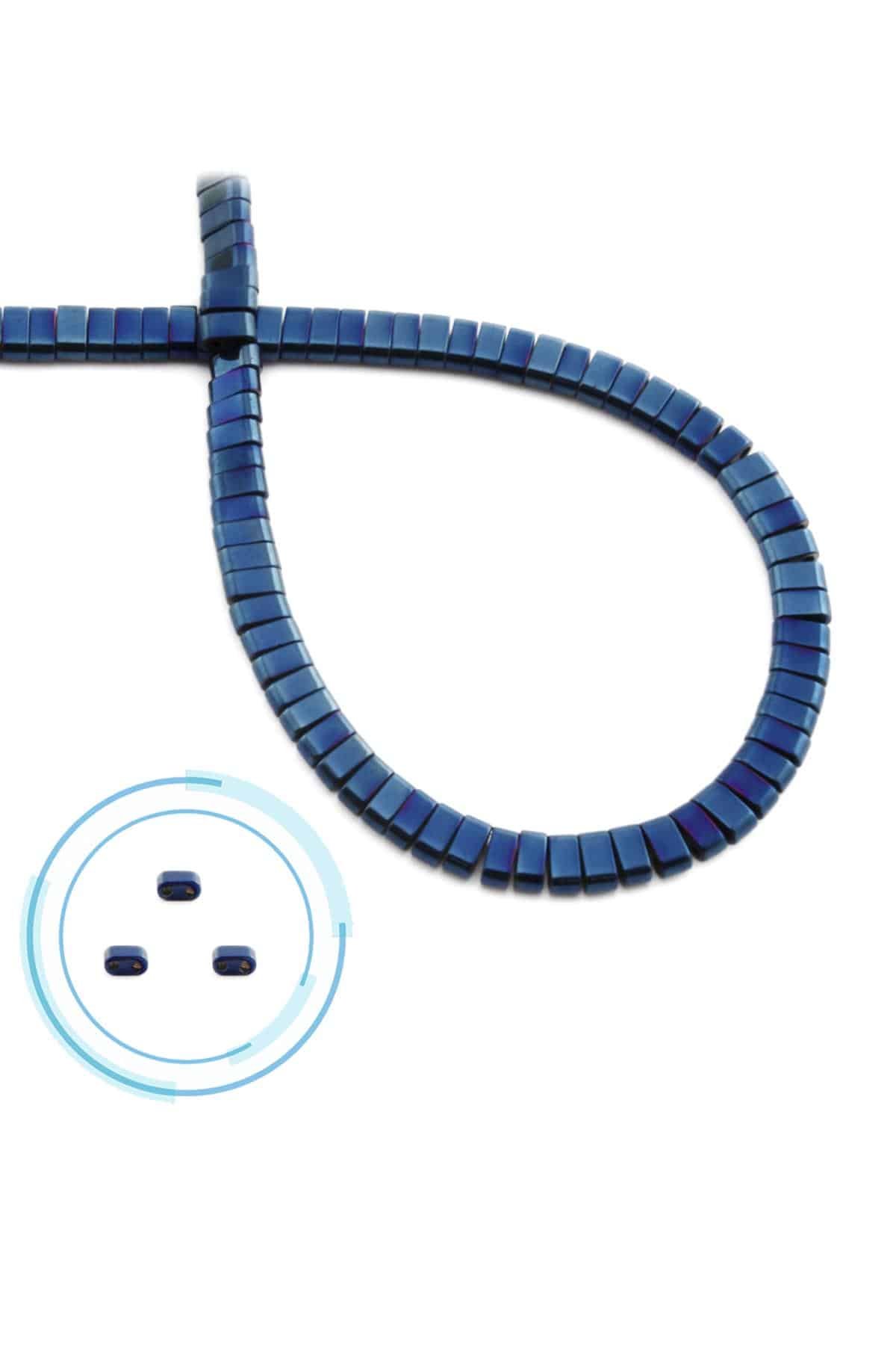 Hematite Natural Stone Shiny Blue Double Hole 4x2mm String Of Beads