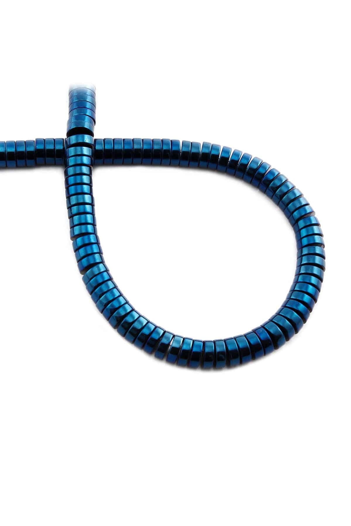 Hematit Taşı Rondela Kesim Parlak Mavi 6x2mm Doğal Taş Dizi