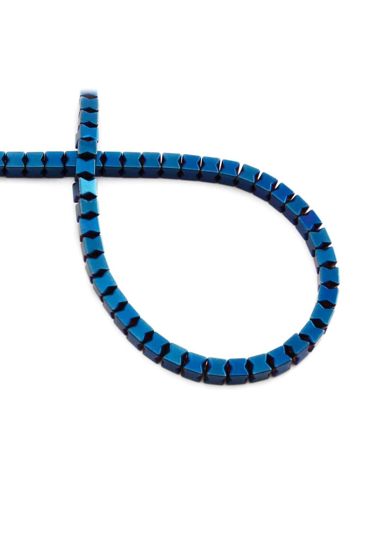Hematite Natural Stone Shiny Blue Cube Cut 4x4mm String Of Beads