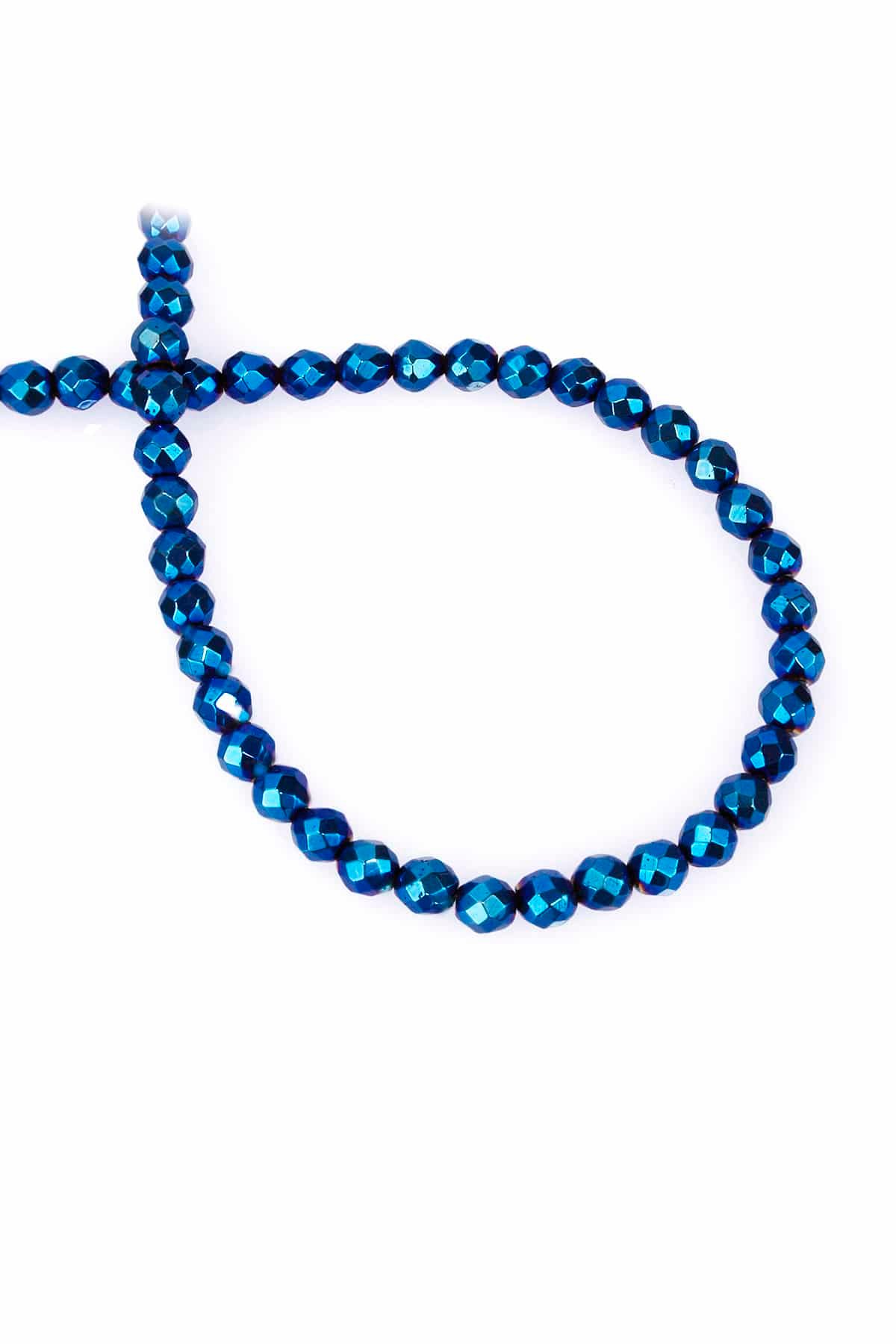 Hematite Natural Stone Shiny Blue Globe Facet Cut 6mm String Of Beads