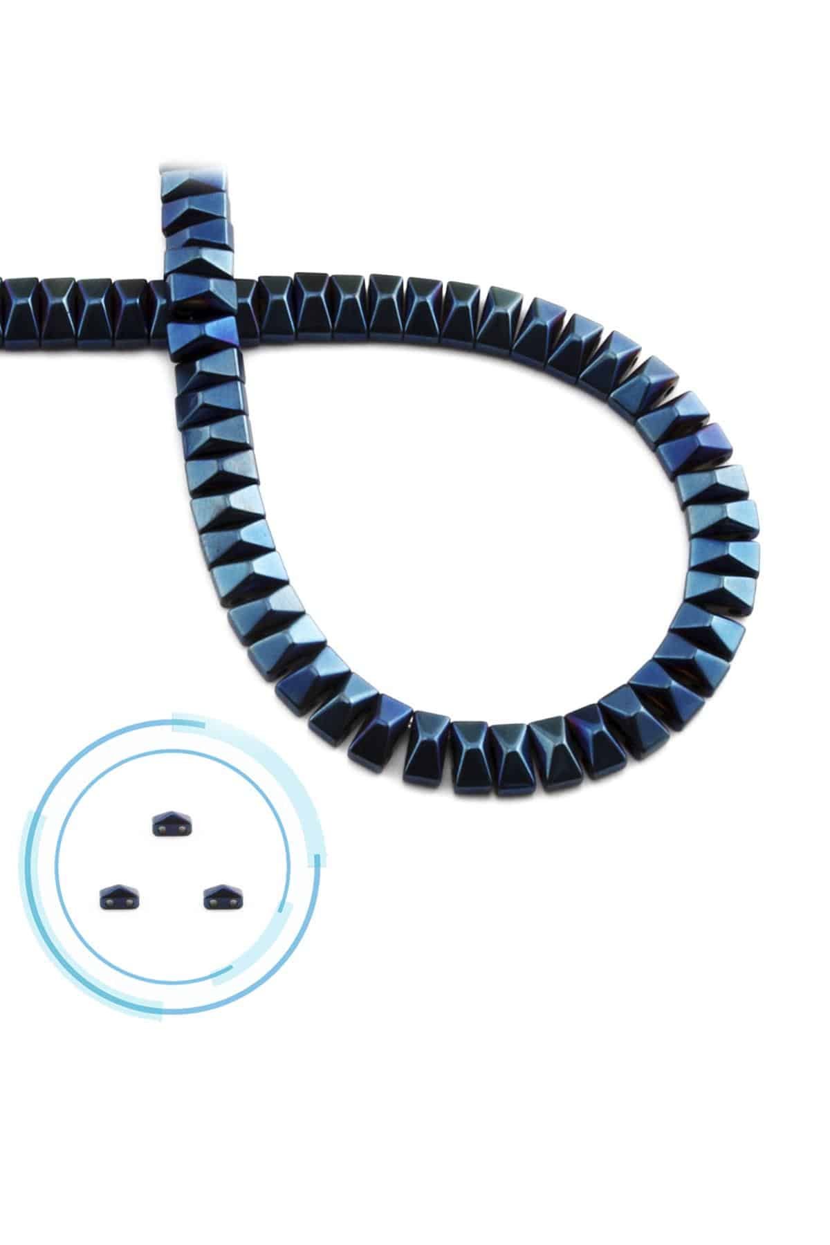 Hematite Natural Stone Shiny Blue Pyramid Cut Double Hole 6x3mm String Of Beads
