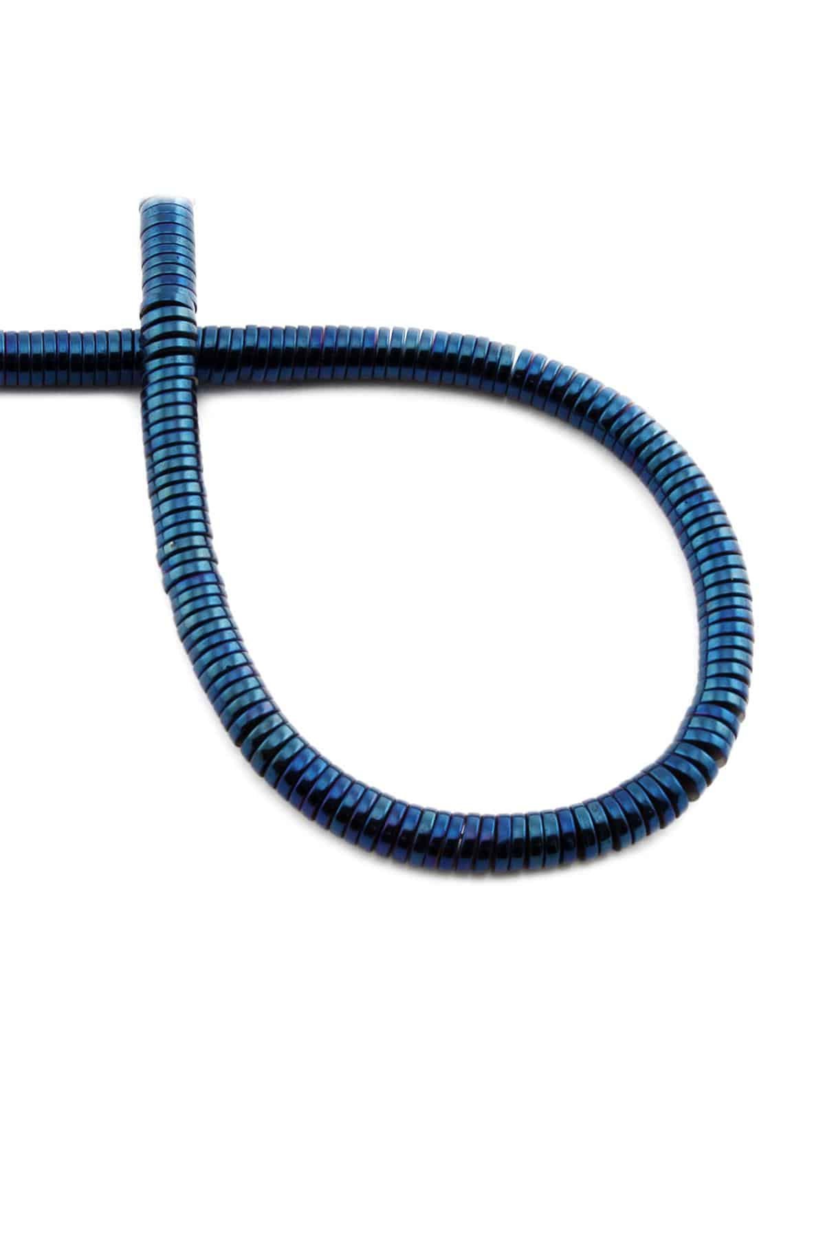 Hematite Natural Stone Shiny Blue Washer Cut 4x1mm String Of Beads