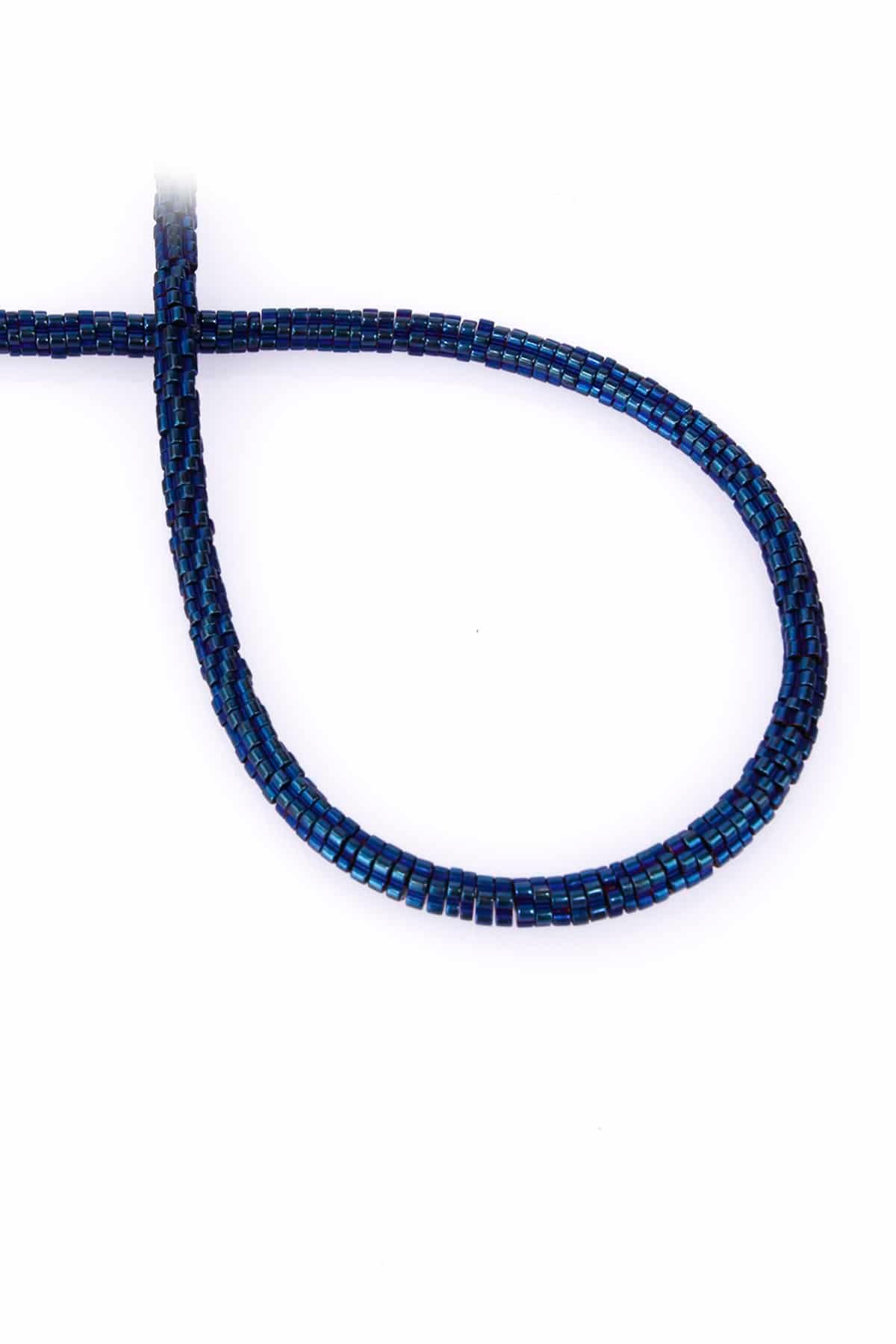 Hematite Natural Stone Shiny Blue Washer Cut 4x1mm String Of Beads