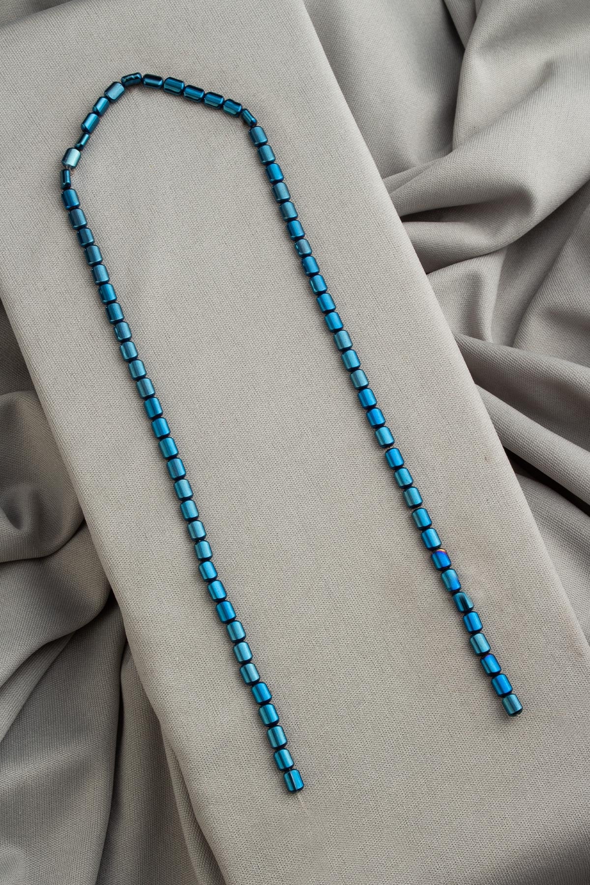 Hematite Natural Stone Shiny Blue Cylinder Cut 4x6mm String Of Beads