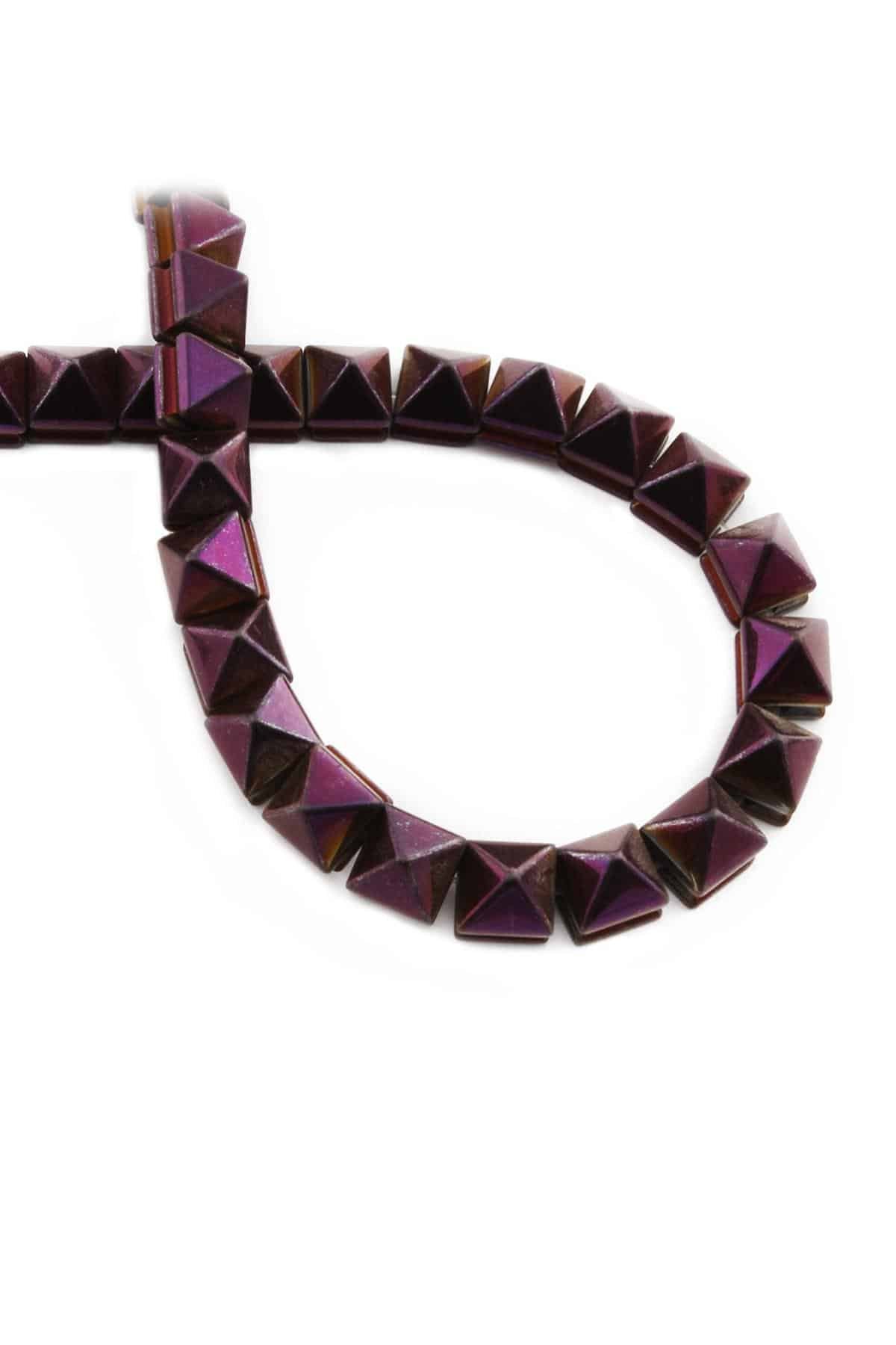 Hematite Natural Stone Shiny Purple Pyramid Cut 8x8x8mm String Of Beads
