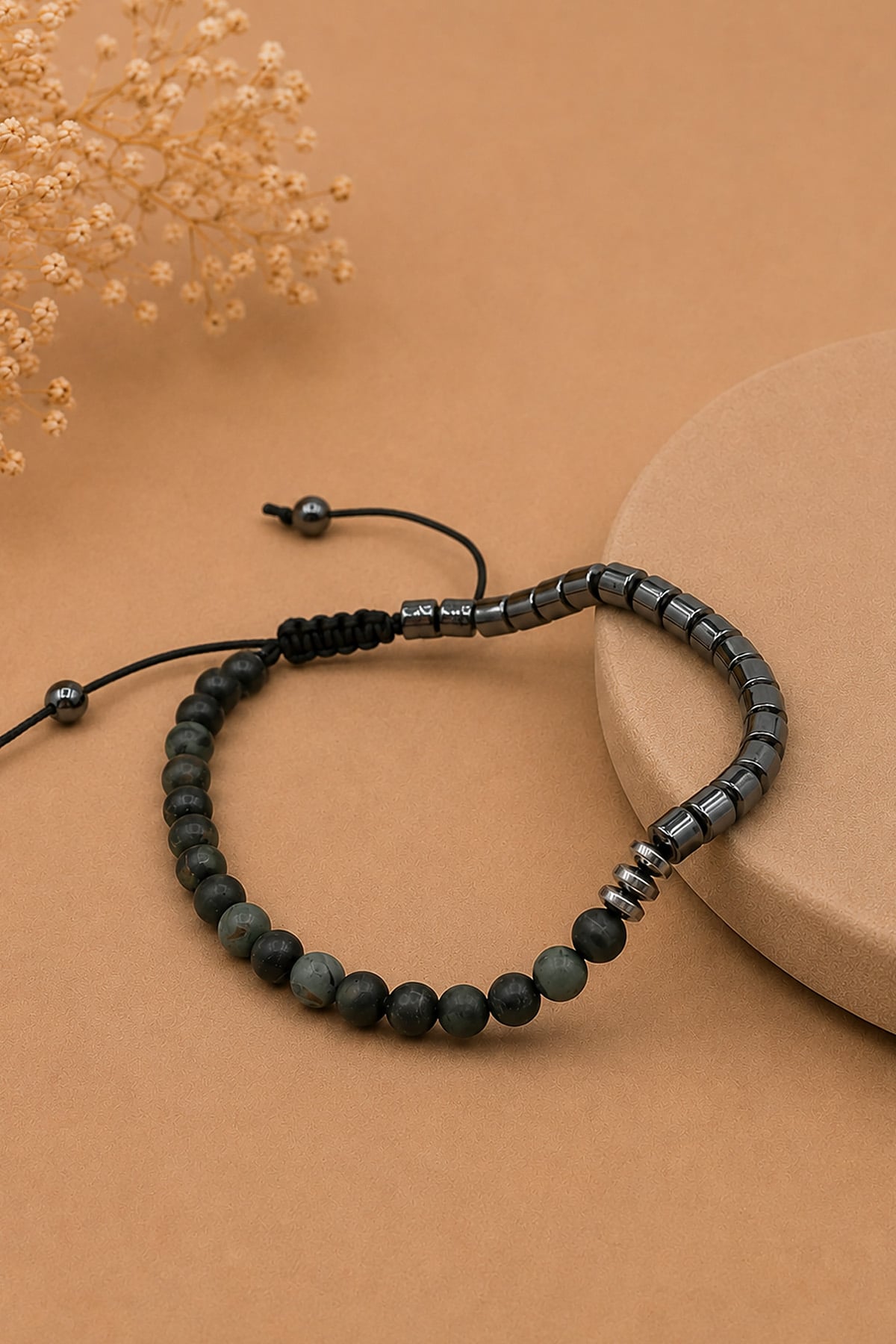 Hematit- Jasper Doğal Taş Küre Kesim Yeşil 6 mm  Makrome Bileklik