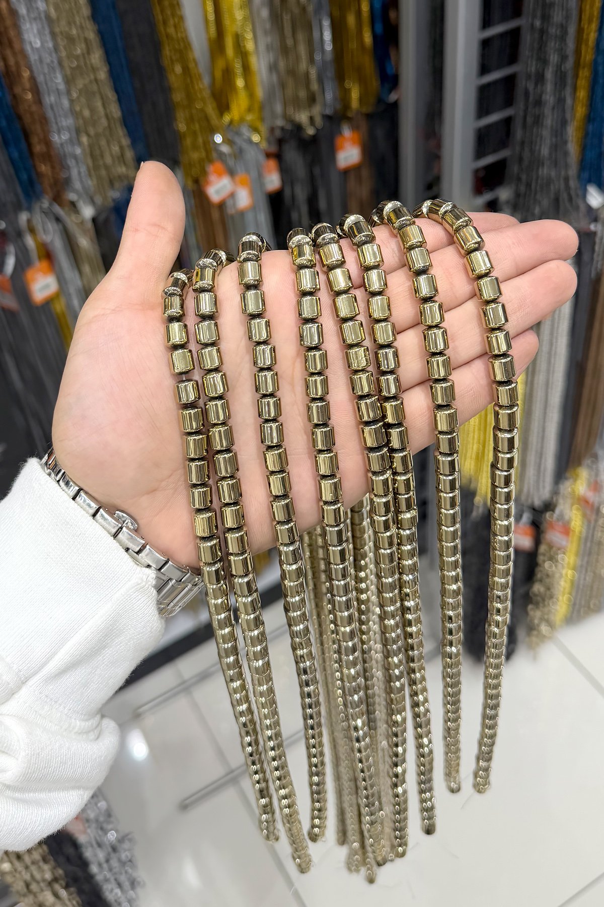 Hematit Taşı 8x8mm- Parlak Antik Sarı Doğal Taş Dizi
