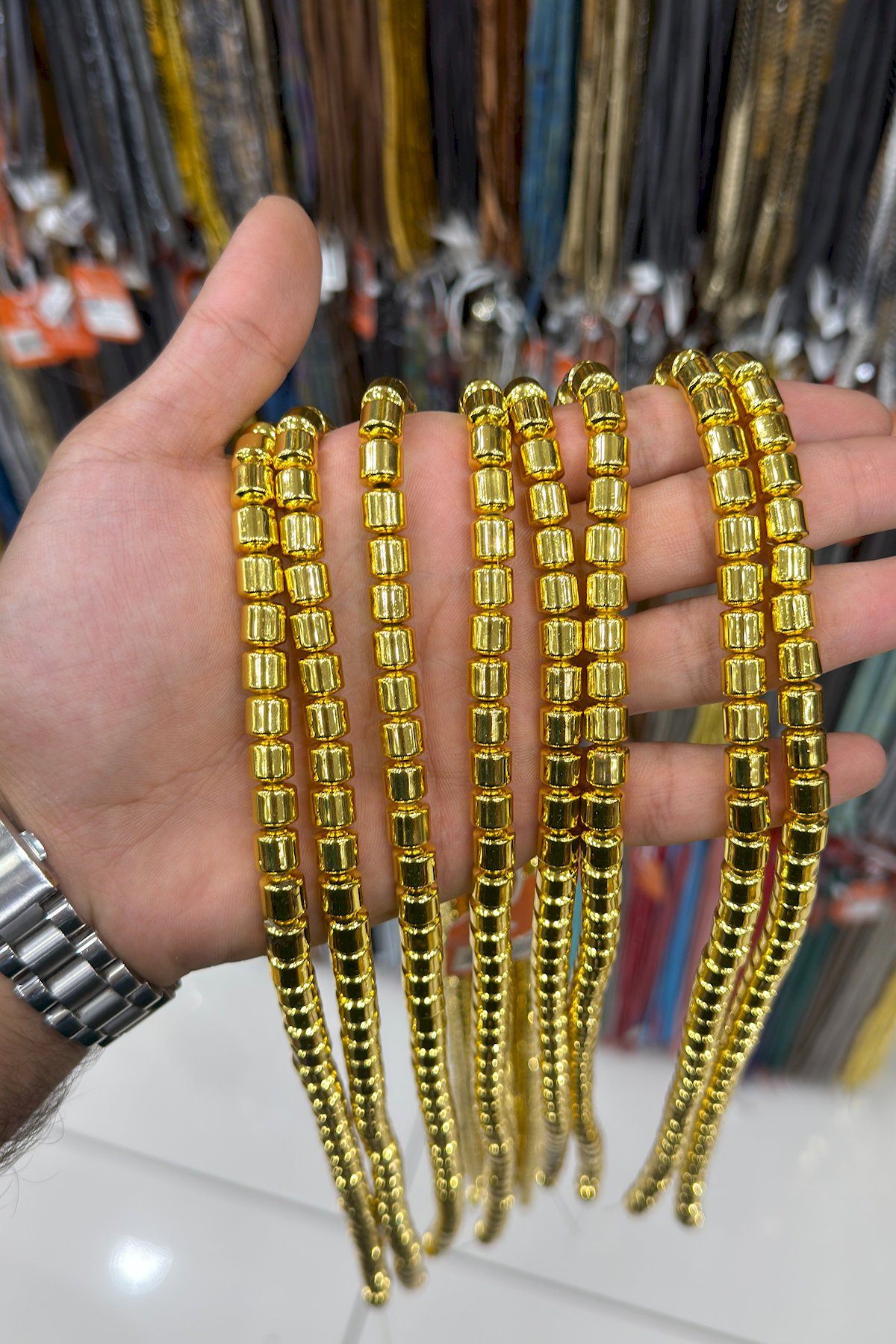 Hematit Taşı 8x8mm- Parlak Gold 8x8mm Doğal Taş Dizi