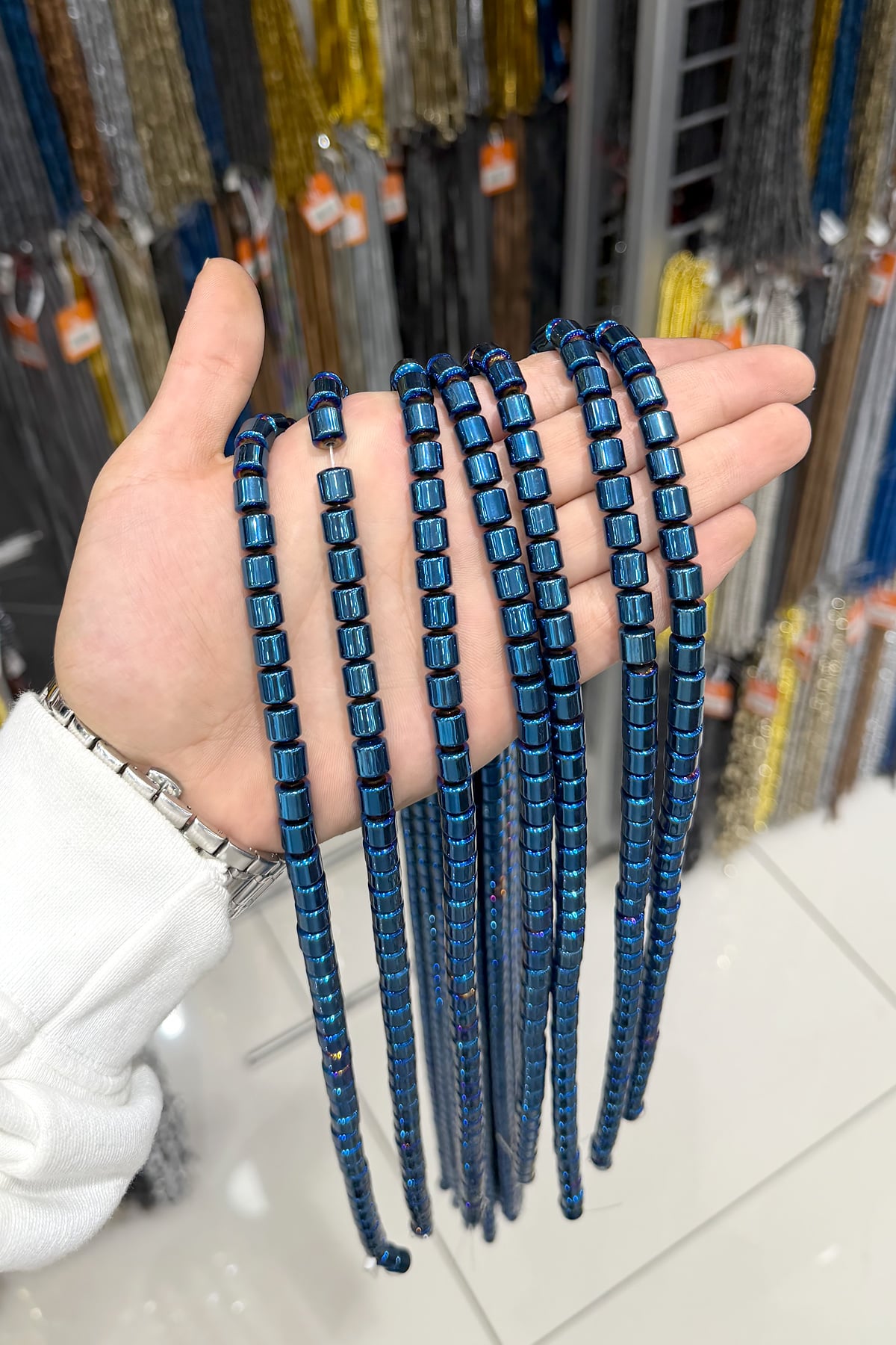 Hematit Taşı 8x8mm- Parlak Mavi Doğal Taş Dizi