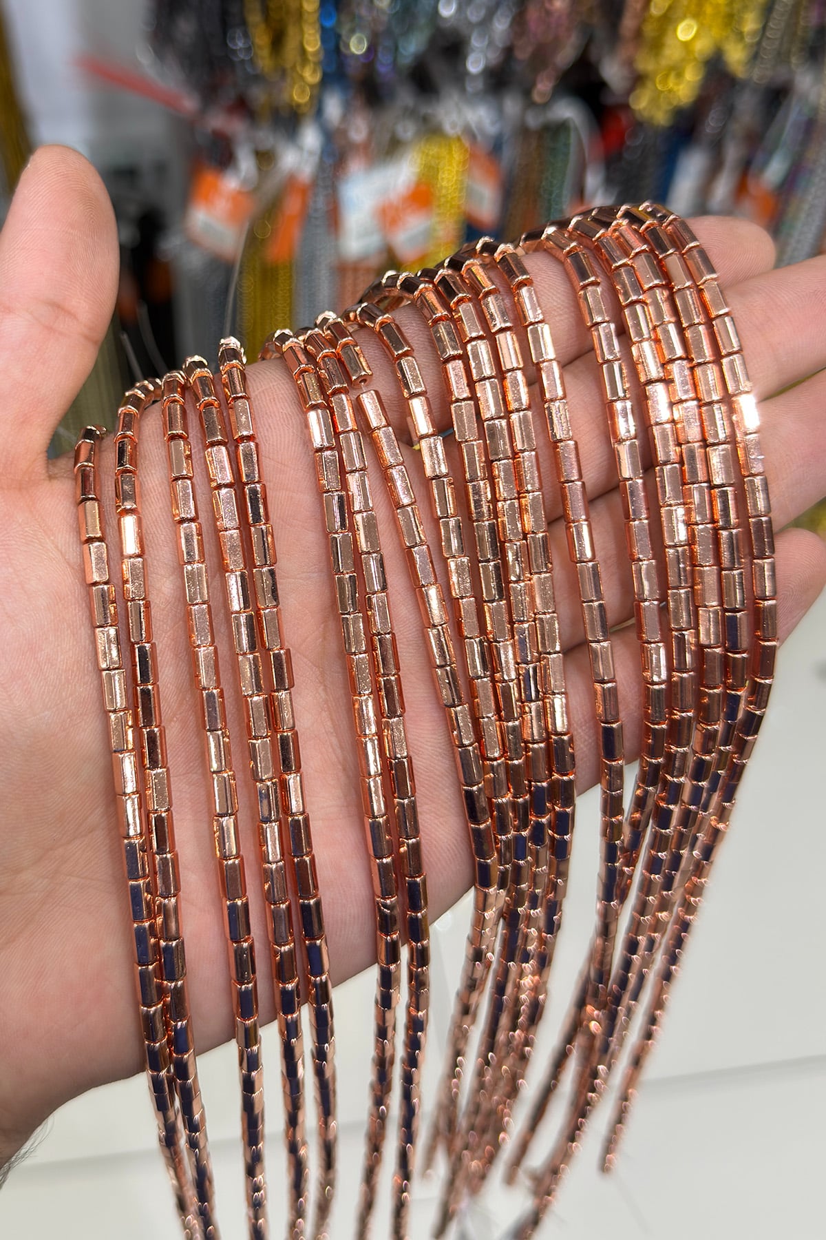 Hematit Taşı Altıgen Kesim Parlak Roz 4x6mm Doğal Taş Dizi