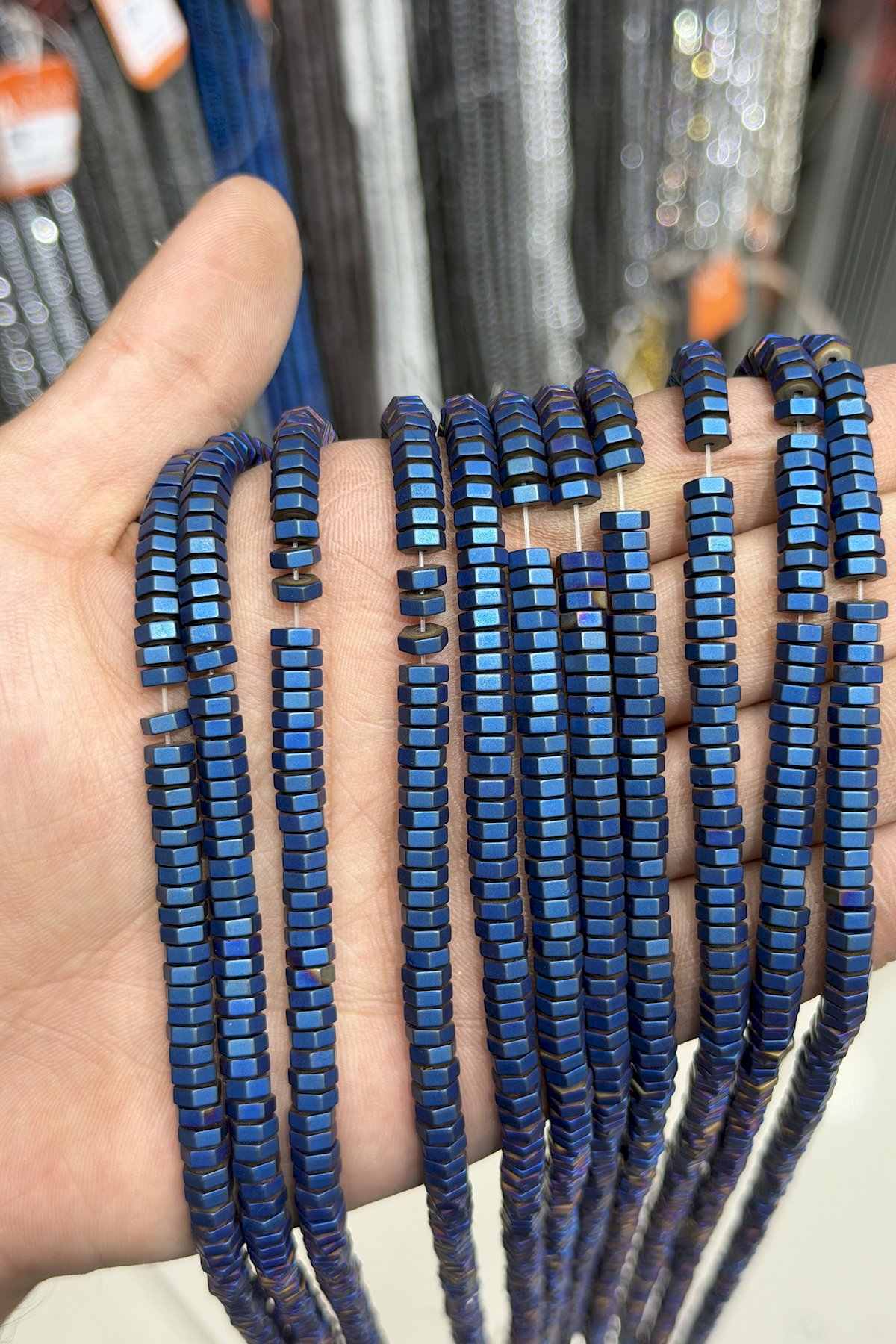 Hematit Taşı Altıgen Rondela Kesim Mat Mavi 6x2mm Doğal Taş Dizi