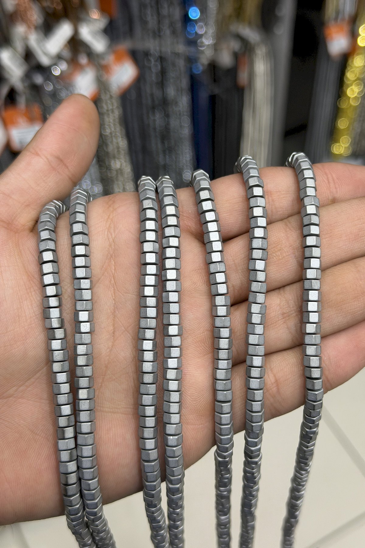 Hematit Taşı Altıgen Rondela Kesim Mat Açık Gri 6x3mm Doğal Taş Dizi