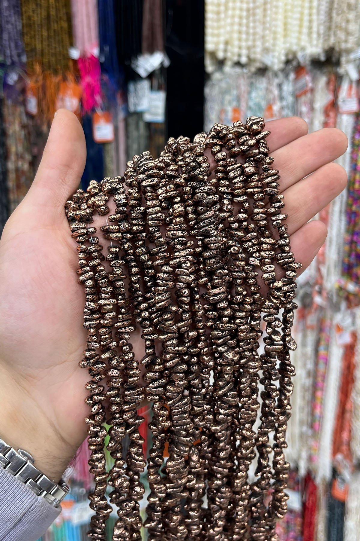 Hematit Taşı Amorf Kesim 5x3mm-Pütürlü Antik Bakır Doğal Taş Dizi