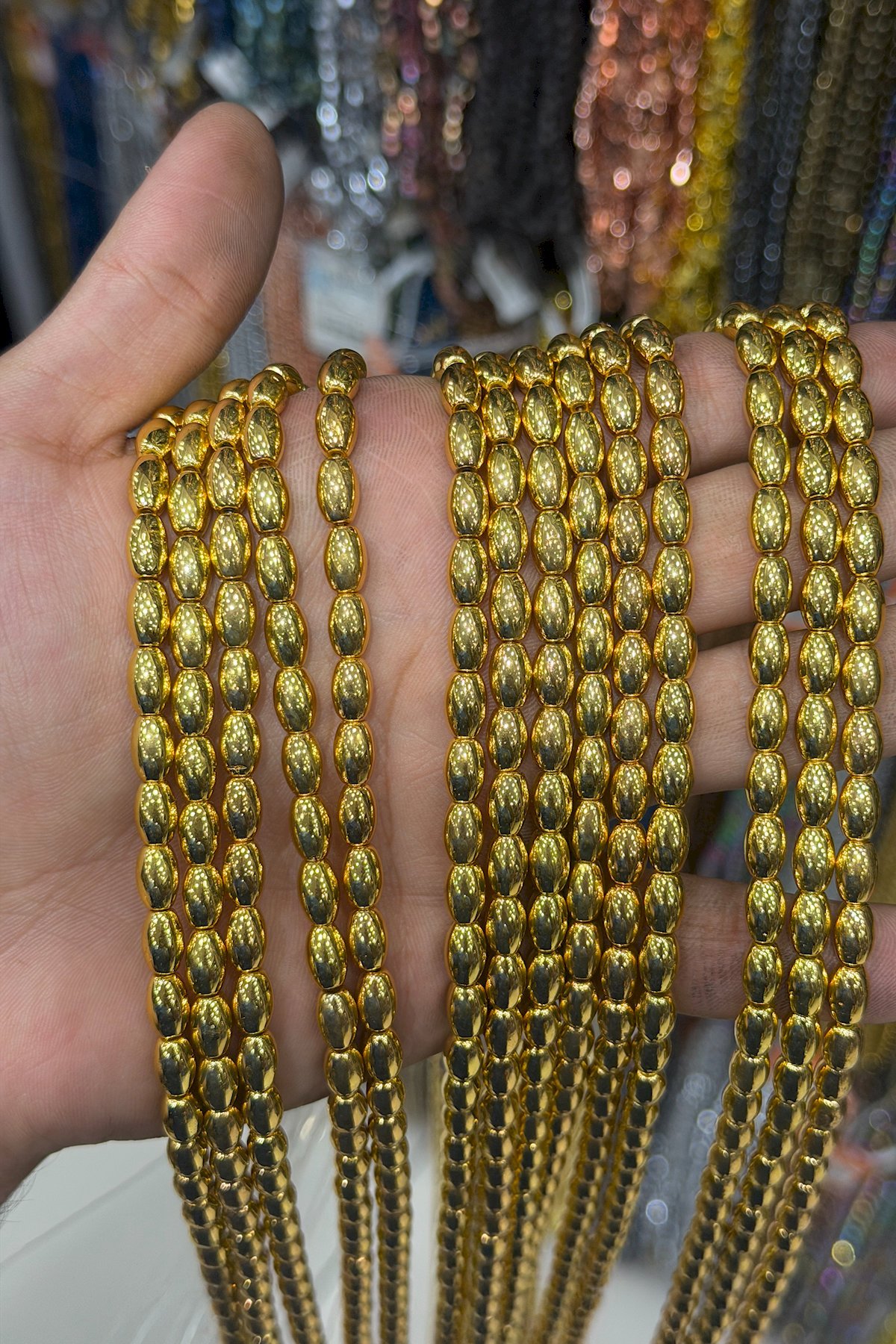 Hematit Taşı Arpa Kesim Altın Sarı 5x8mm Doğal Taş Dizi