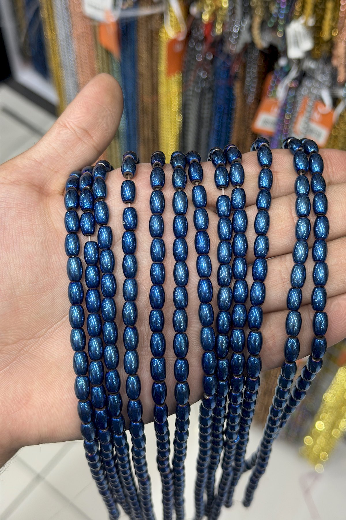 Hematite Natural Stone Shiny Blue Barley Cut 5x8mm String Of Beads