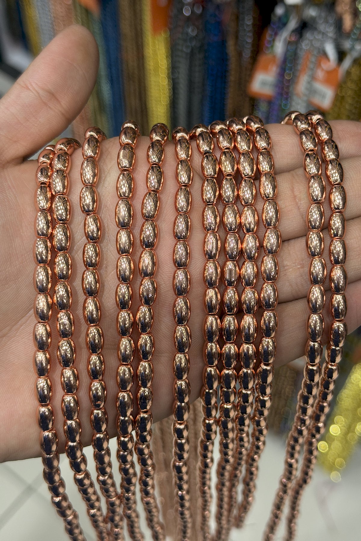 Hematit Taşı Arpa Kesim Parlak Roz 5x8mm Doğal Taş Dizi