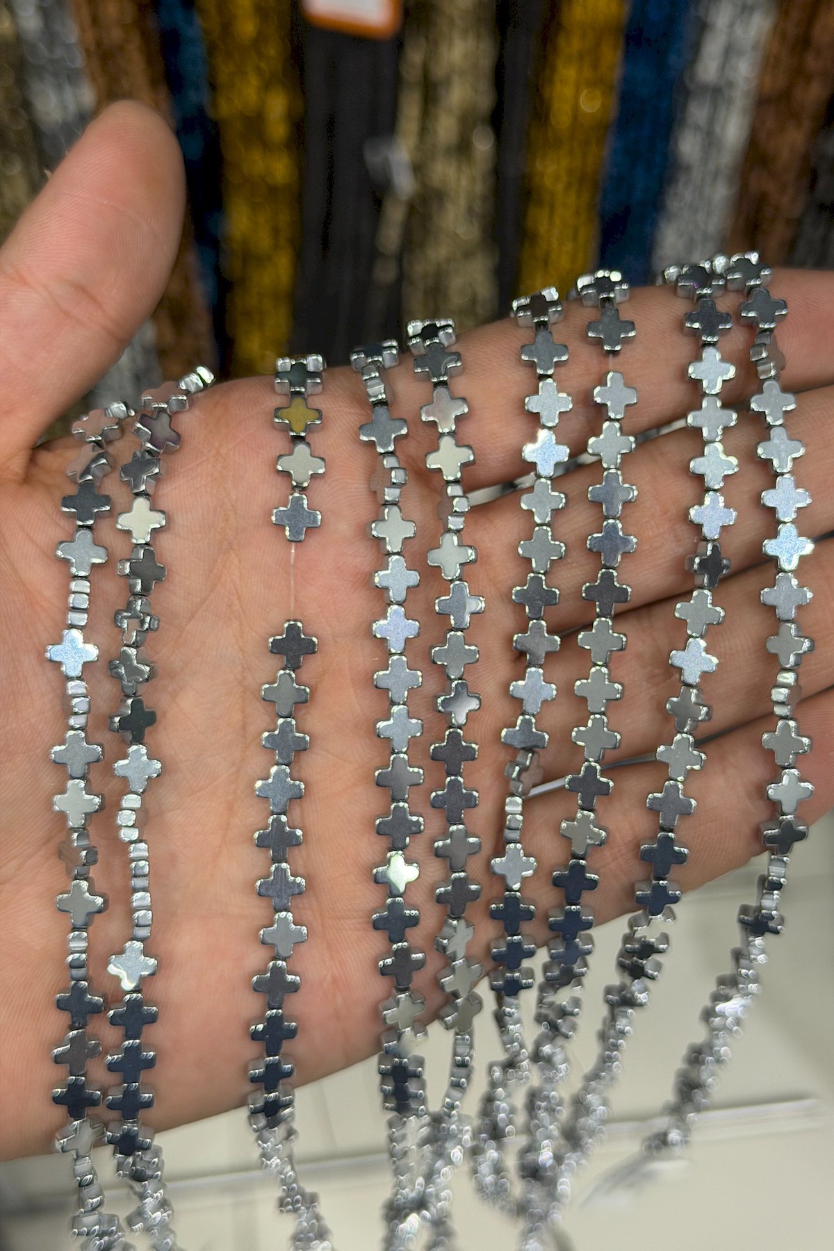 Hematit Taşı Artı Kesim Parlak Gümüş 6x6mm Doğal Taş Dizi