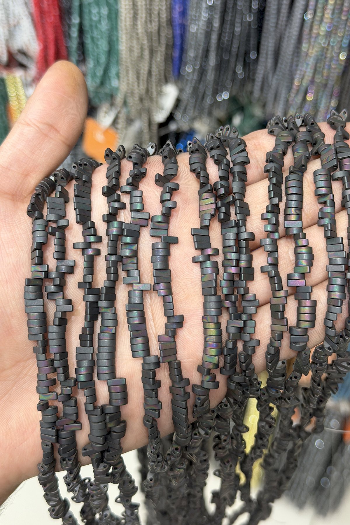 Hematite Natural Stone Matte Black Dished Cut Double Hole 6x2mm String Of Beads