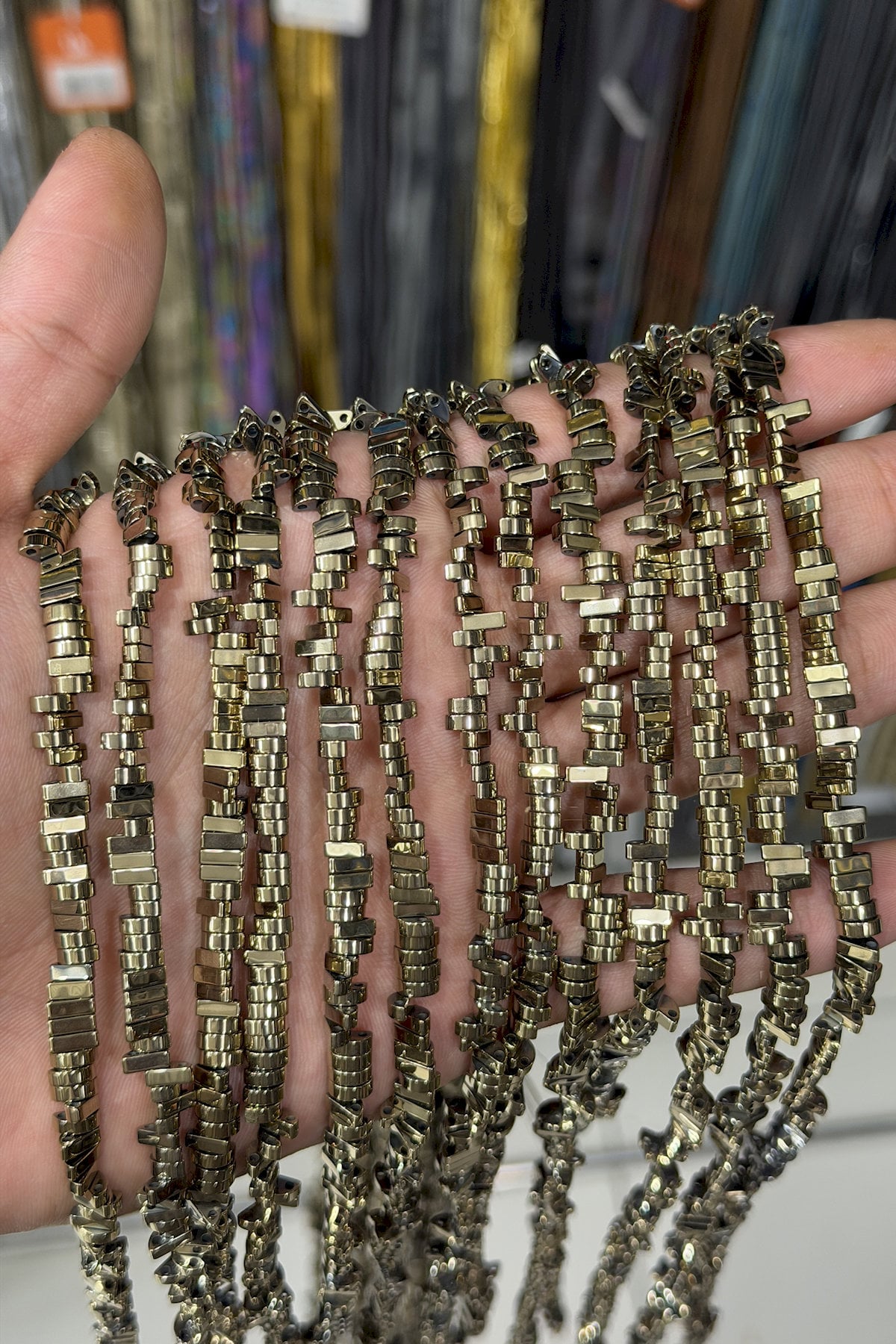 Hematite Natural Stone Shiny Antique Yellow Dished Cut Double Hole 6x2mm String Of Beads