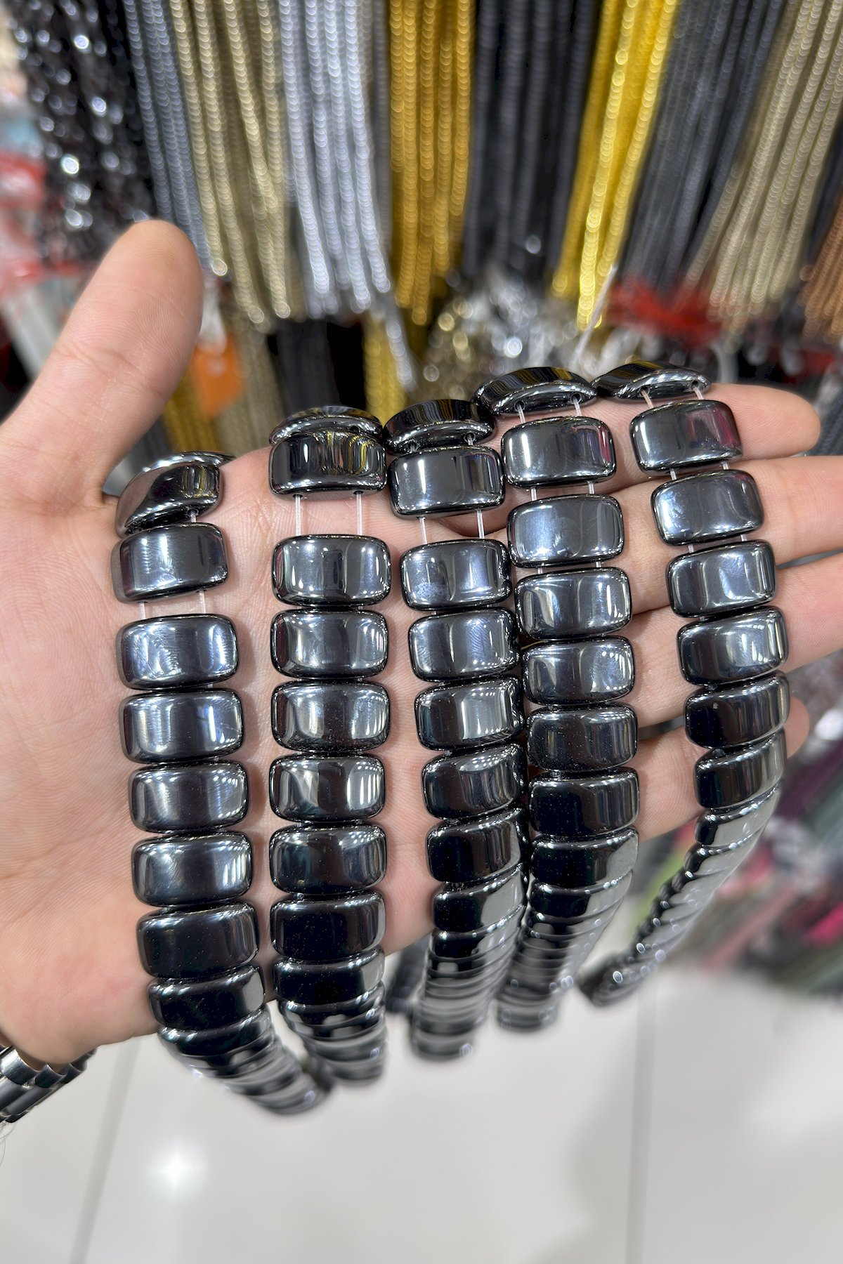 Hematite Stone Domed Cut Shiny Smoky Gray 10x19mm Bead Strand