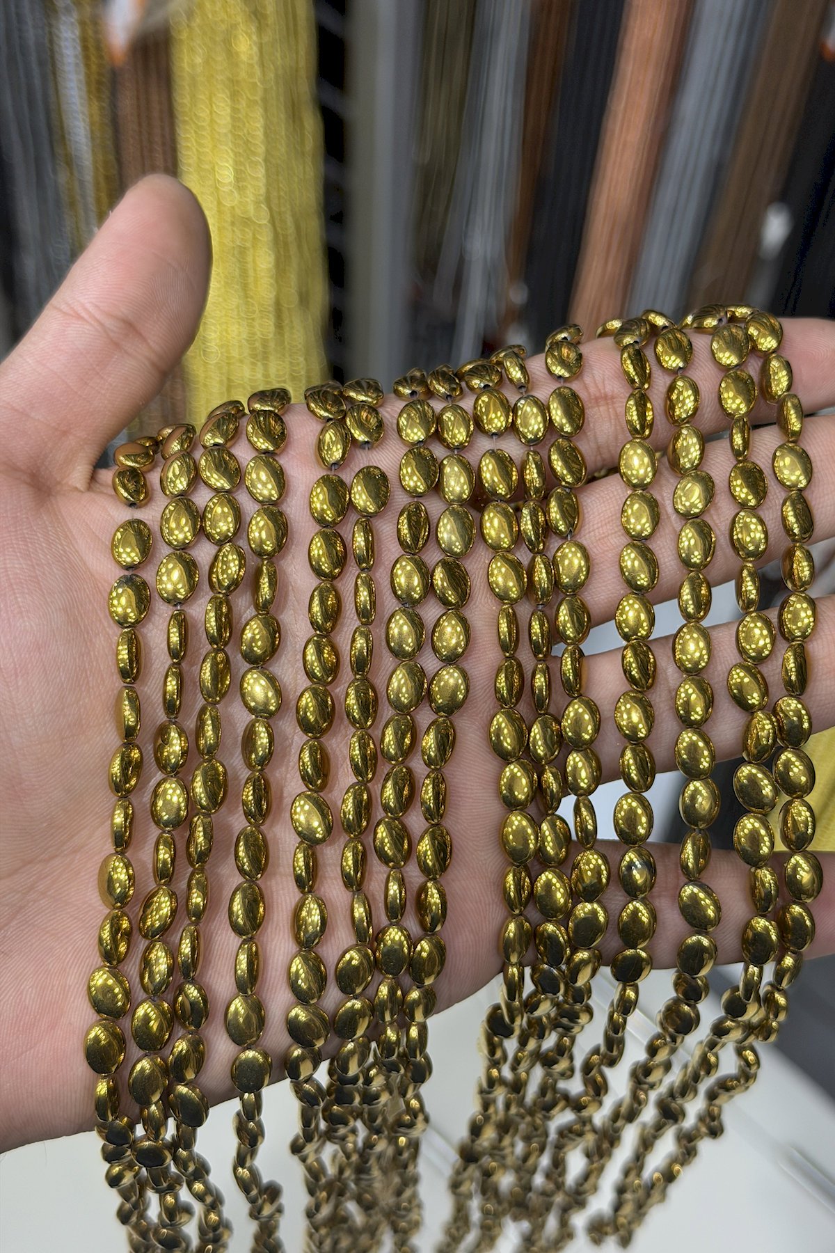 Hematit Taşı Bombeli Kesim Parlak Gold 6x8mm Doğal Taş Dizi