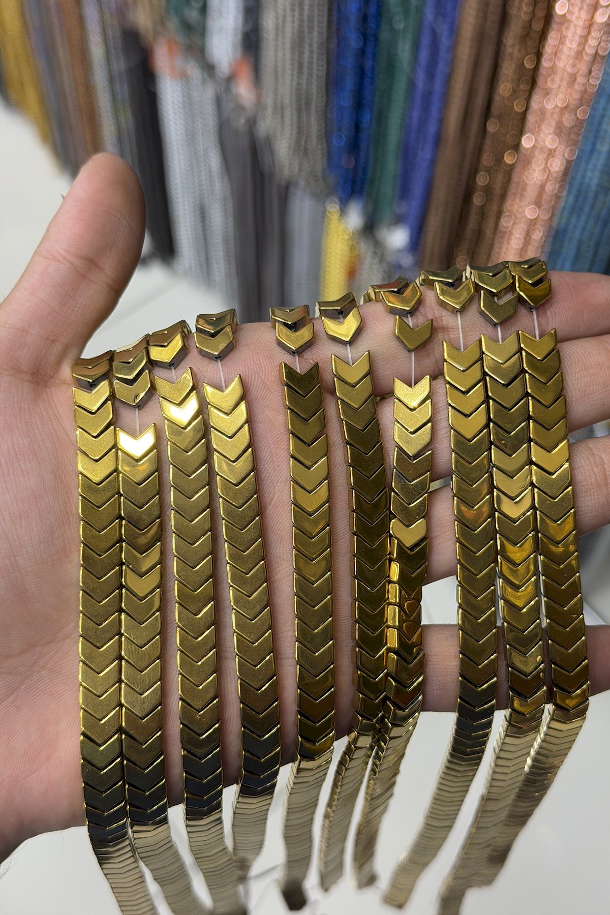 Hematit Taşı Çavuş Kesim Parlak Gold 8x3mm Doğal Taş Dizi