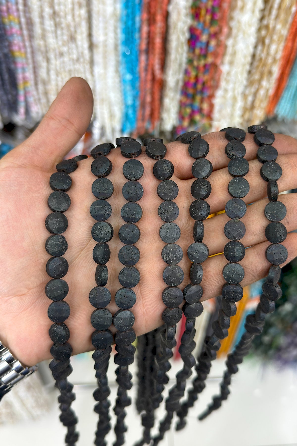 Hematit Taşı Daire Kesim 10mm- Mat Siyah Doğal Taş Dizi
