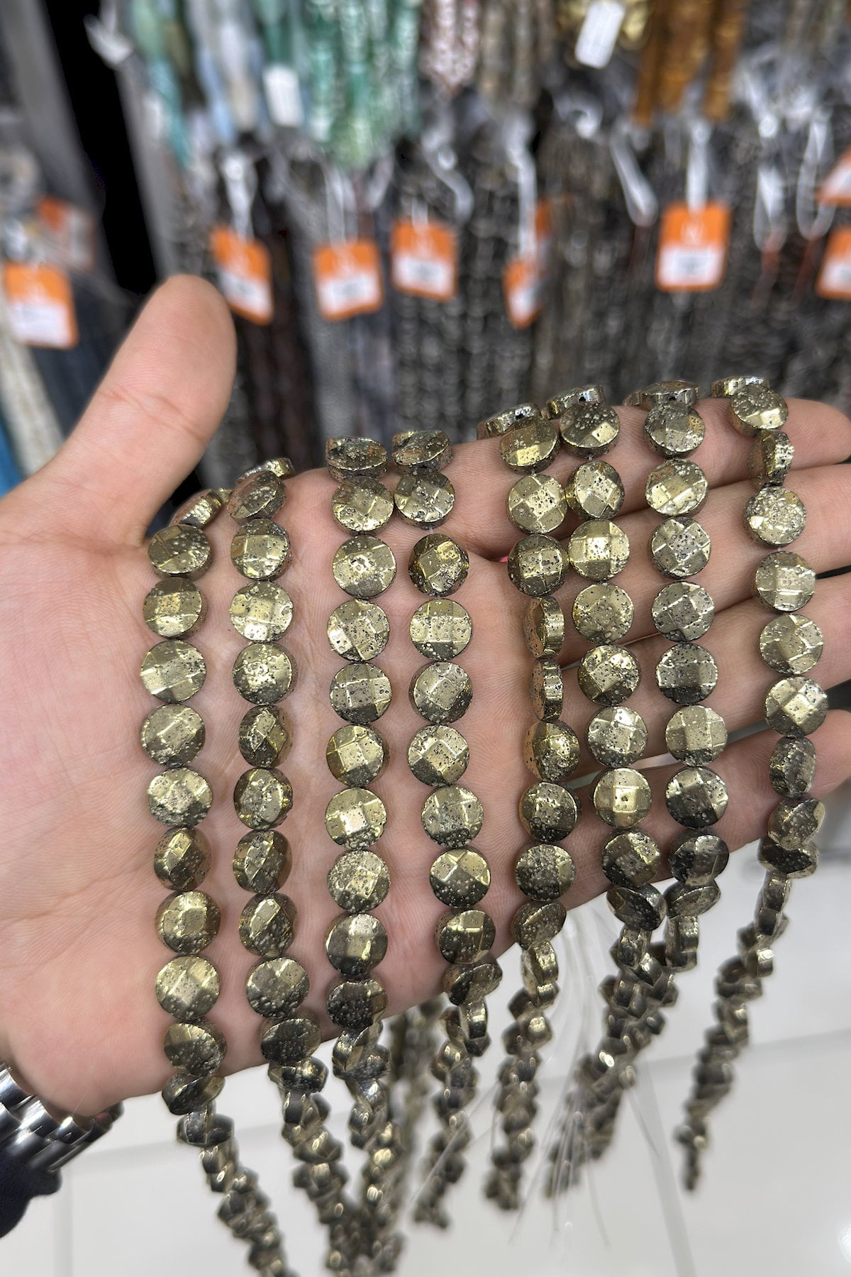 Hematit Taşı Daire Kesim Parlak Antik Sarı 10mm Doğal Taş Dizi