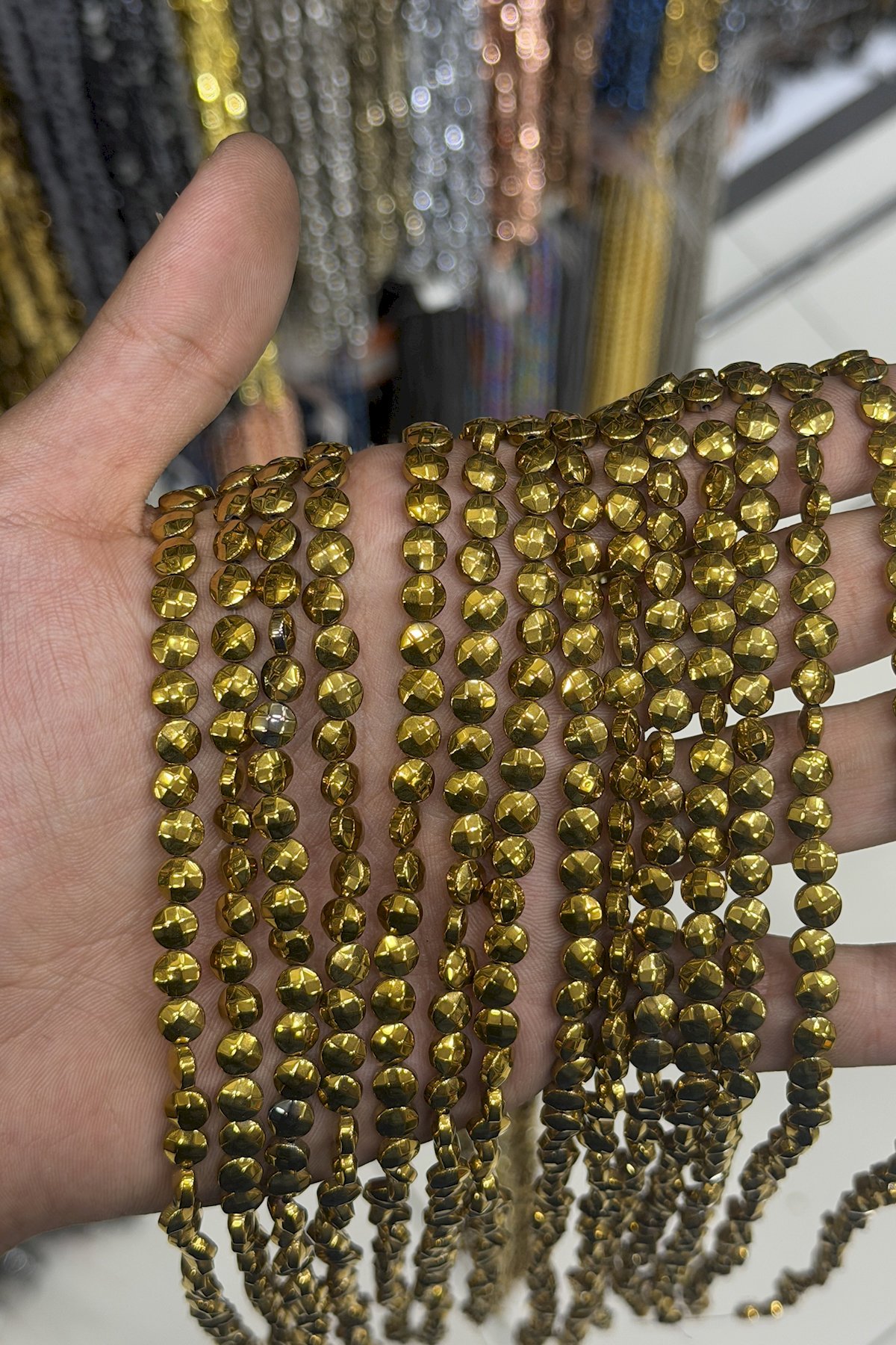 Hematit Taşı Daire Kesim Parlak Gold 6mm Doğal Taş Dizi