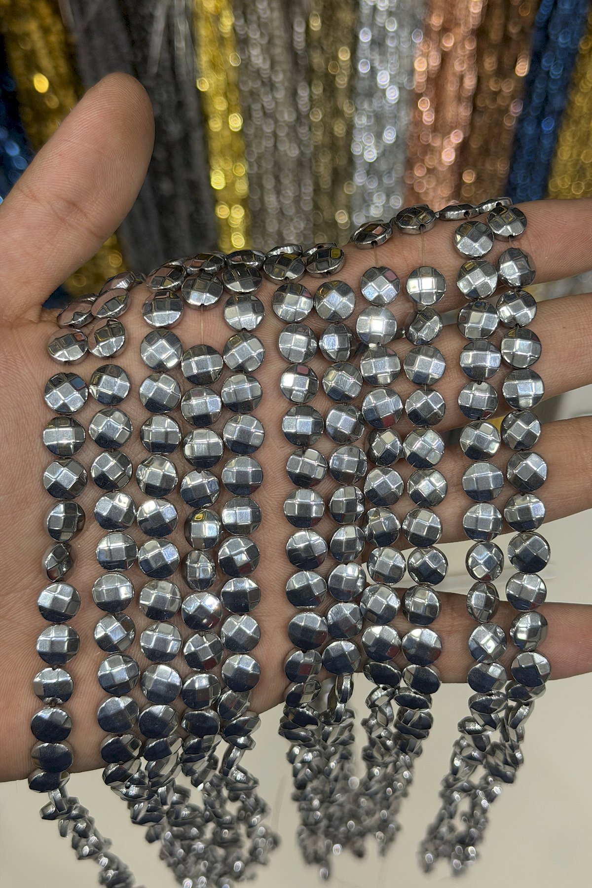 Hematit Taşı Daire Kesim Parlak Gümüş 8mm Doğal Taş Dizi
