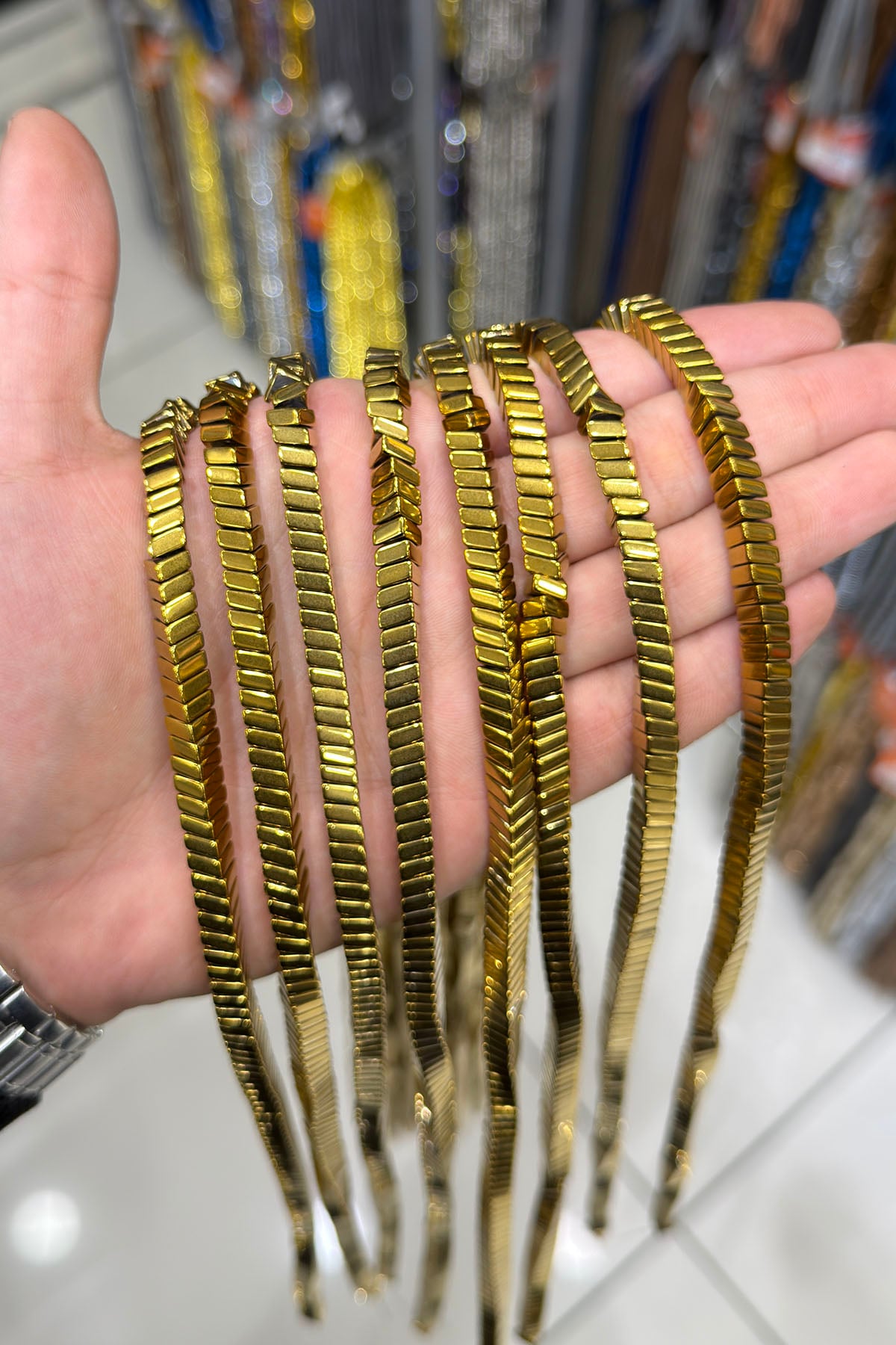 Hematit Taşı Dalgalı Rondela Kesim 6x3mm- Parlak Gold Doğal Taş Dizi