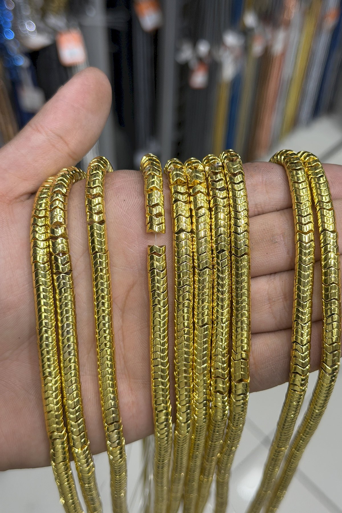Hematit Taşı Dalgalı Rondela Kesim Altın Sarı 6x2mm Doğal Taş Dizi
