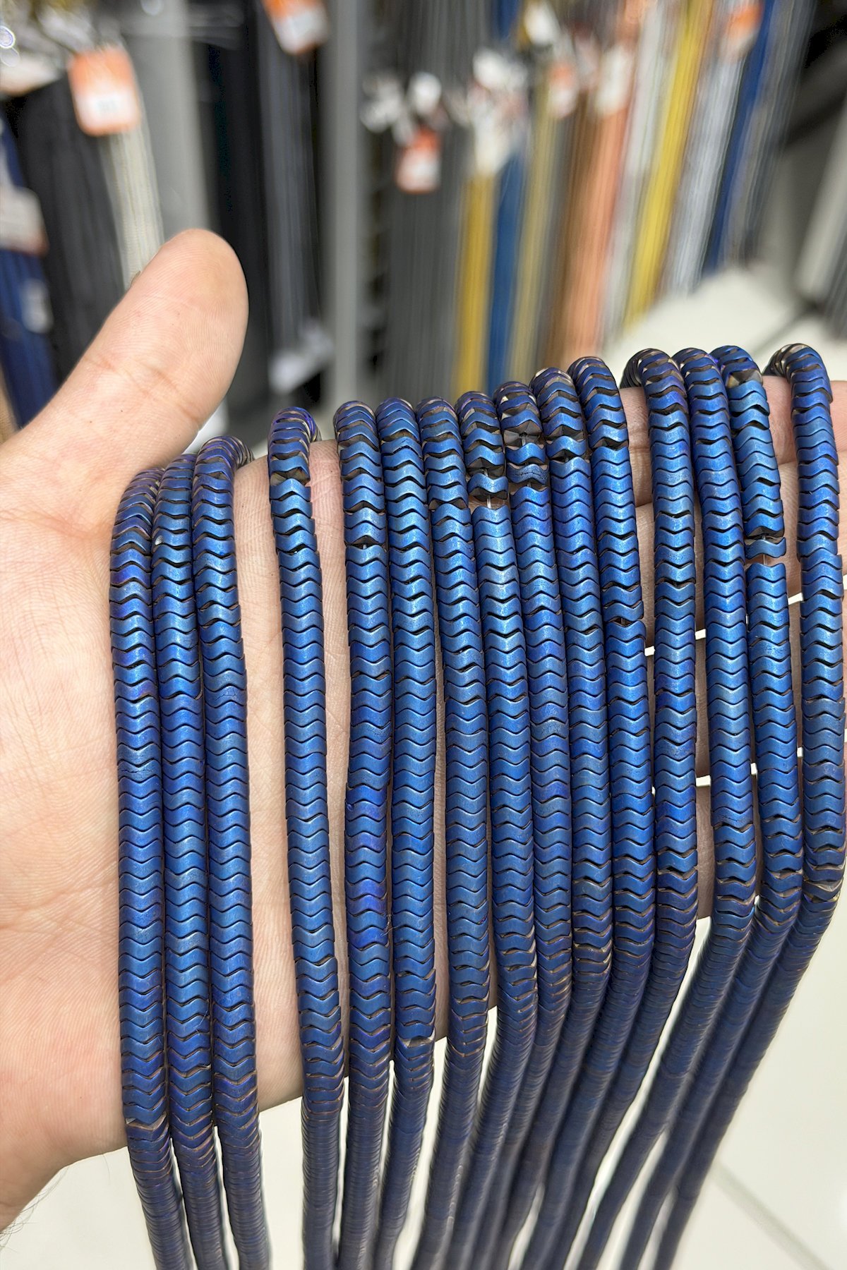 Hematit Taşı Dalgalı Rondela Kesim Mat Mavi 6x2mm Doğal Taş Dizi