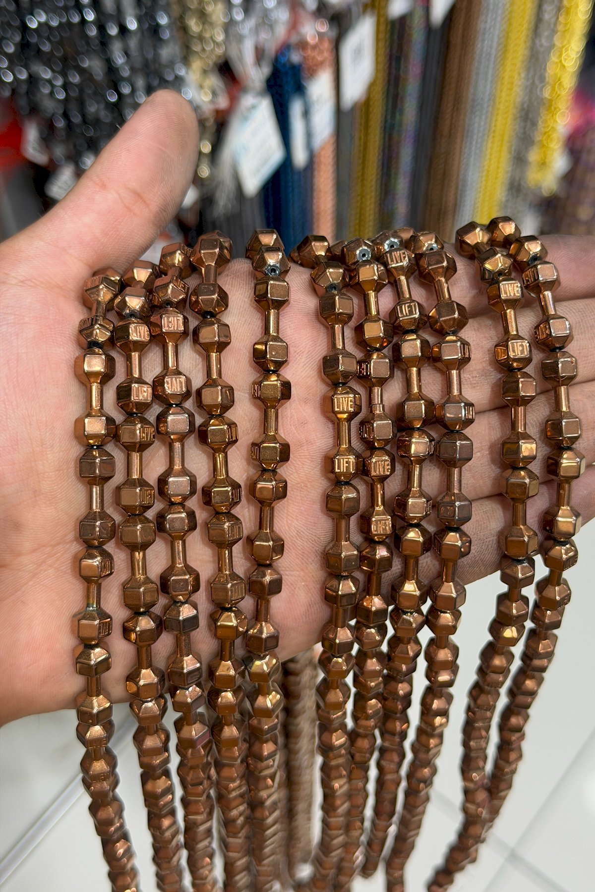 Hematit Taşı Dambıl Kesim 8x20mm- Parlak Kahverengi Doğal Taş Dizi
