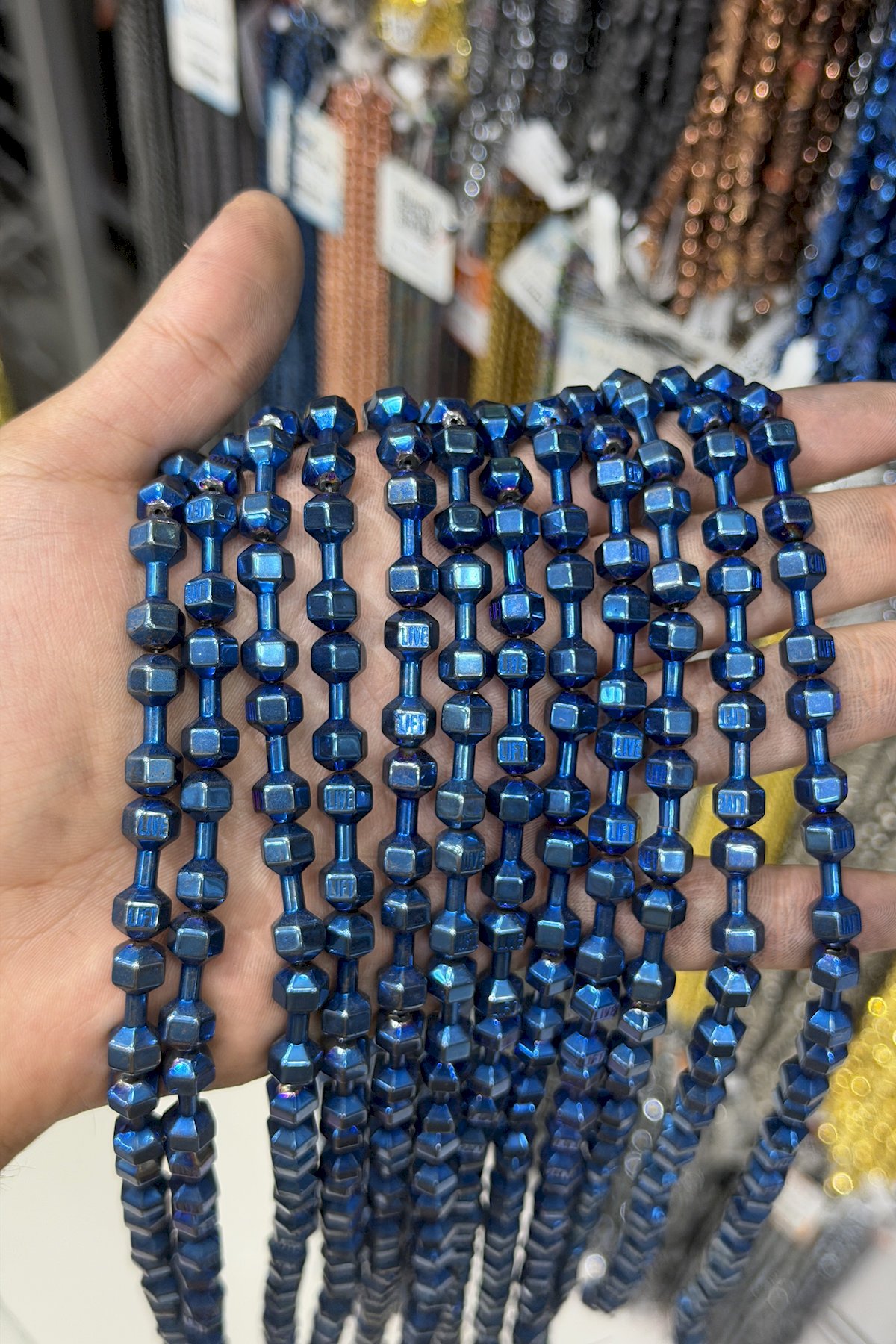 Hematit Taşı Dambıl Kesim 8x20mm- Parlak Mavi Doğal Taş Dizi