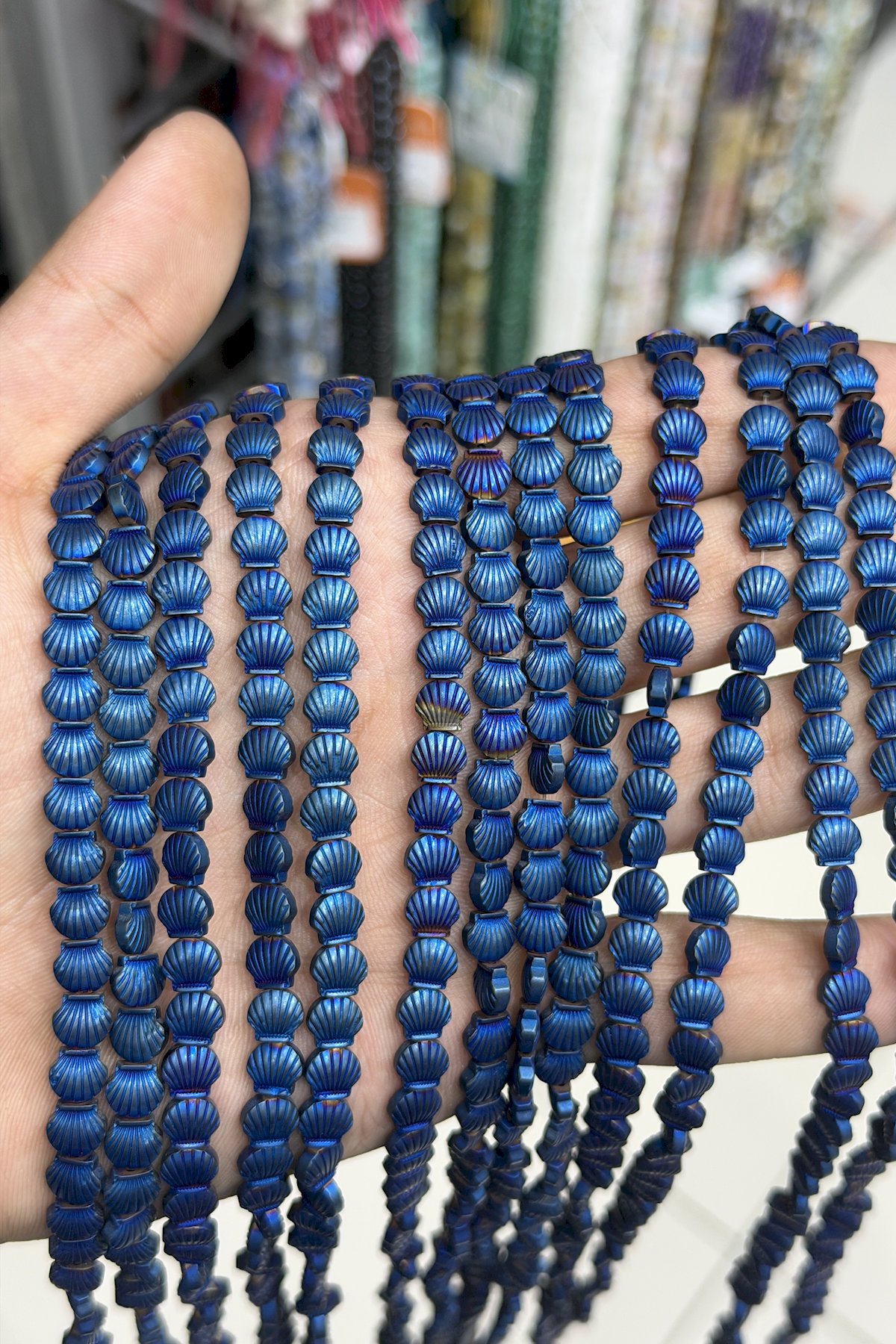 Hematit Taşı Deniz Kabuğu Kesim Mat Mavi 5x3mm Doğal Taş Dizi
