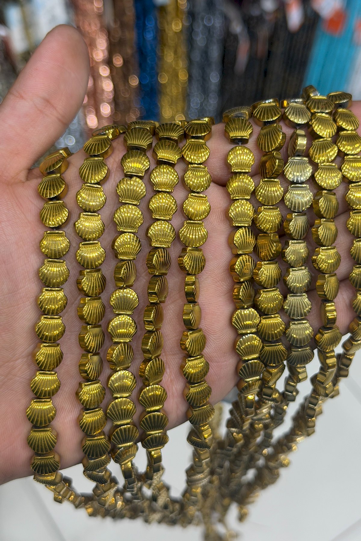 Hematit Taşı Deniz Kabuğu Kesim Parlak Gold 8x8mm Doğal Taş Dizi
