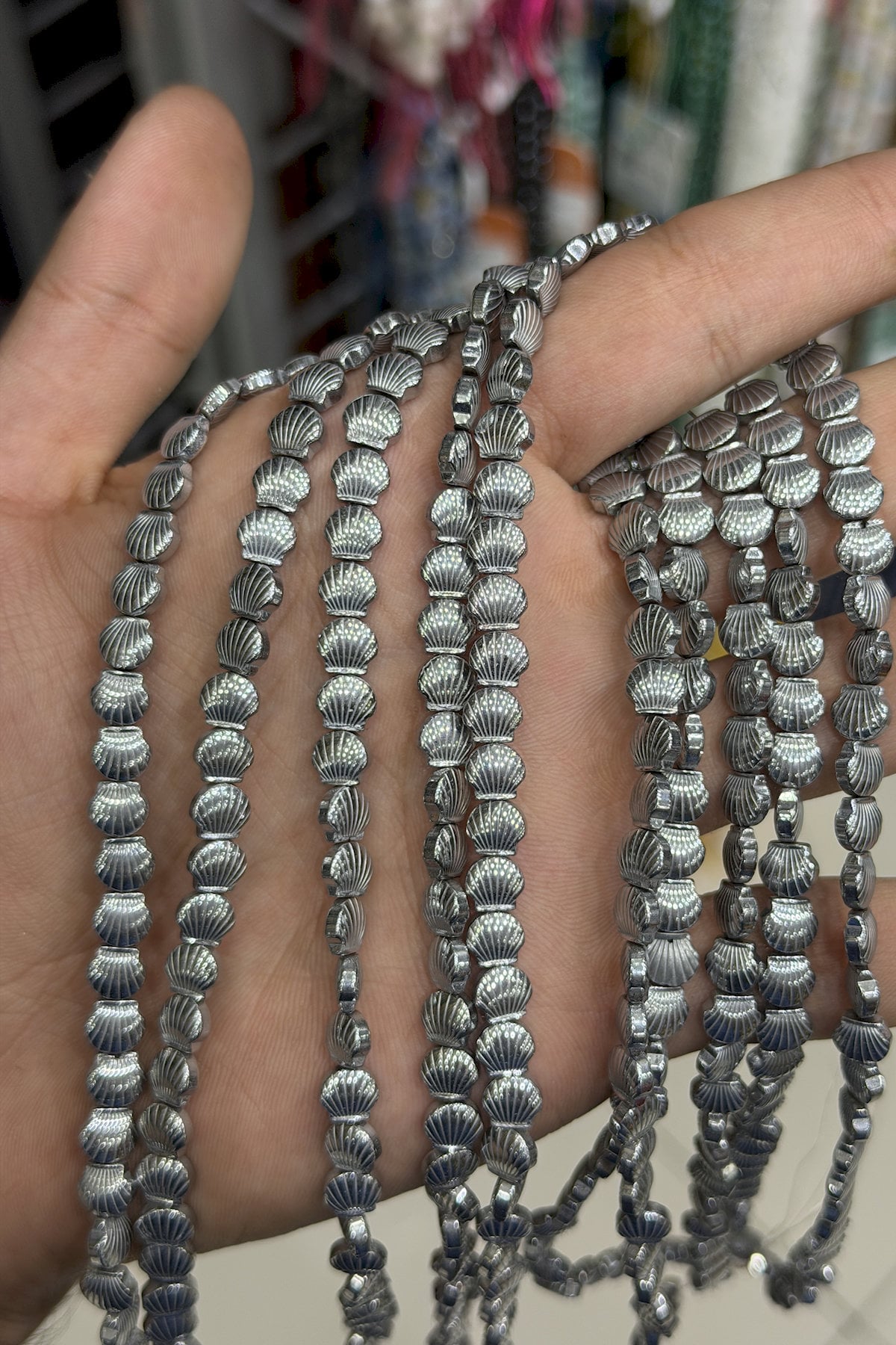 Hematit Taşı Deniz Kabuğu Kesim Parlak Gümüş 5x3mm Doğal Taş Dizi