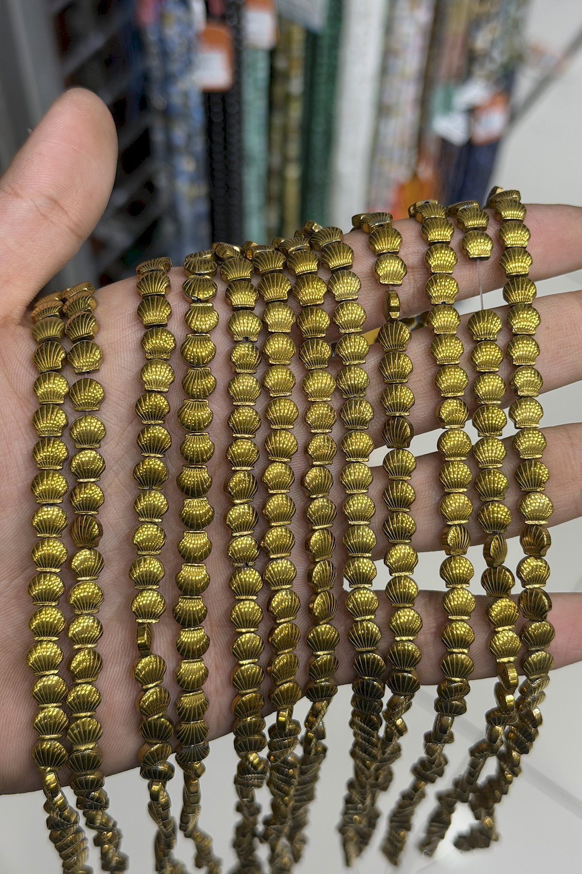 Hematit Taşı Deniz Kabuğu Kesim Parlak Gold 5x3mm Doğal Taş Dizi